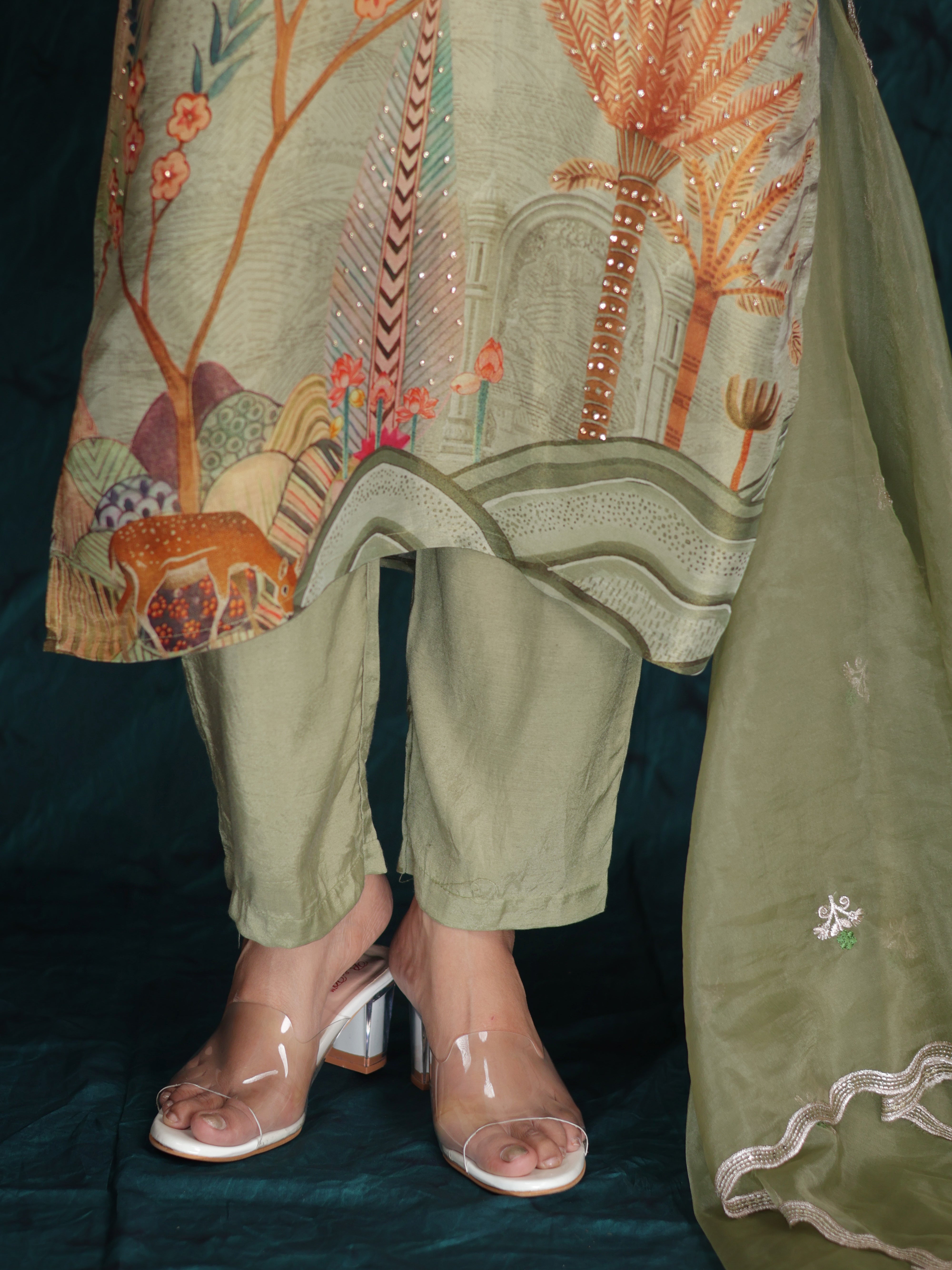 EMERALD MUSE GREEN TISSUE SHIMMER SUIT SET