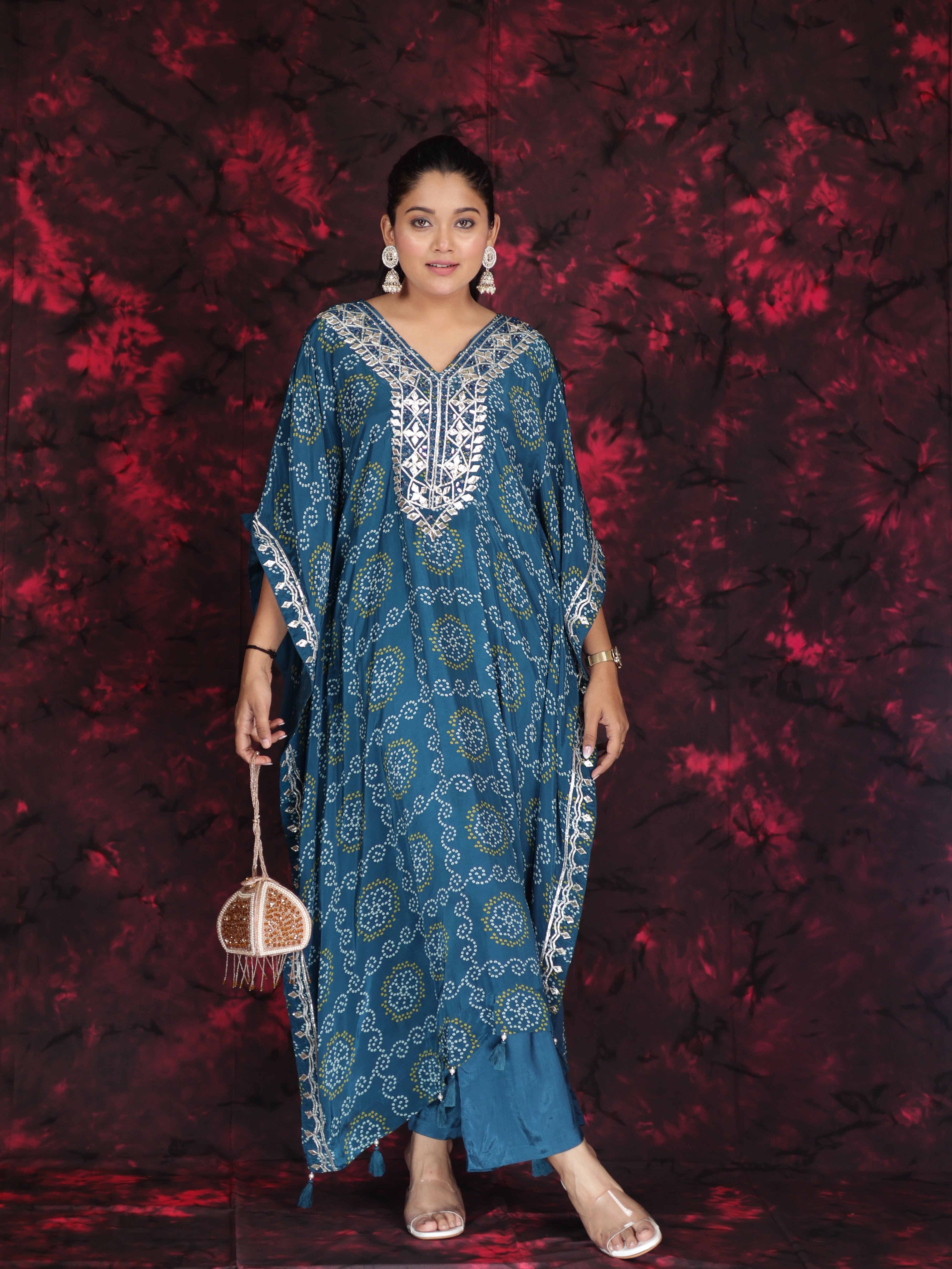 ROYAL BLUE BANDHANI EMBELLISHED KAFTAN KURTA SET