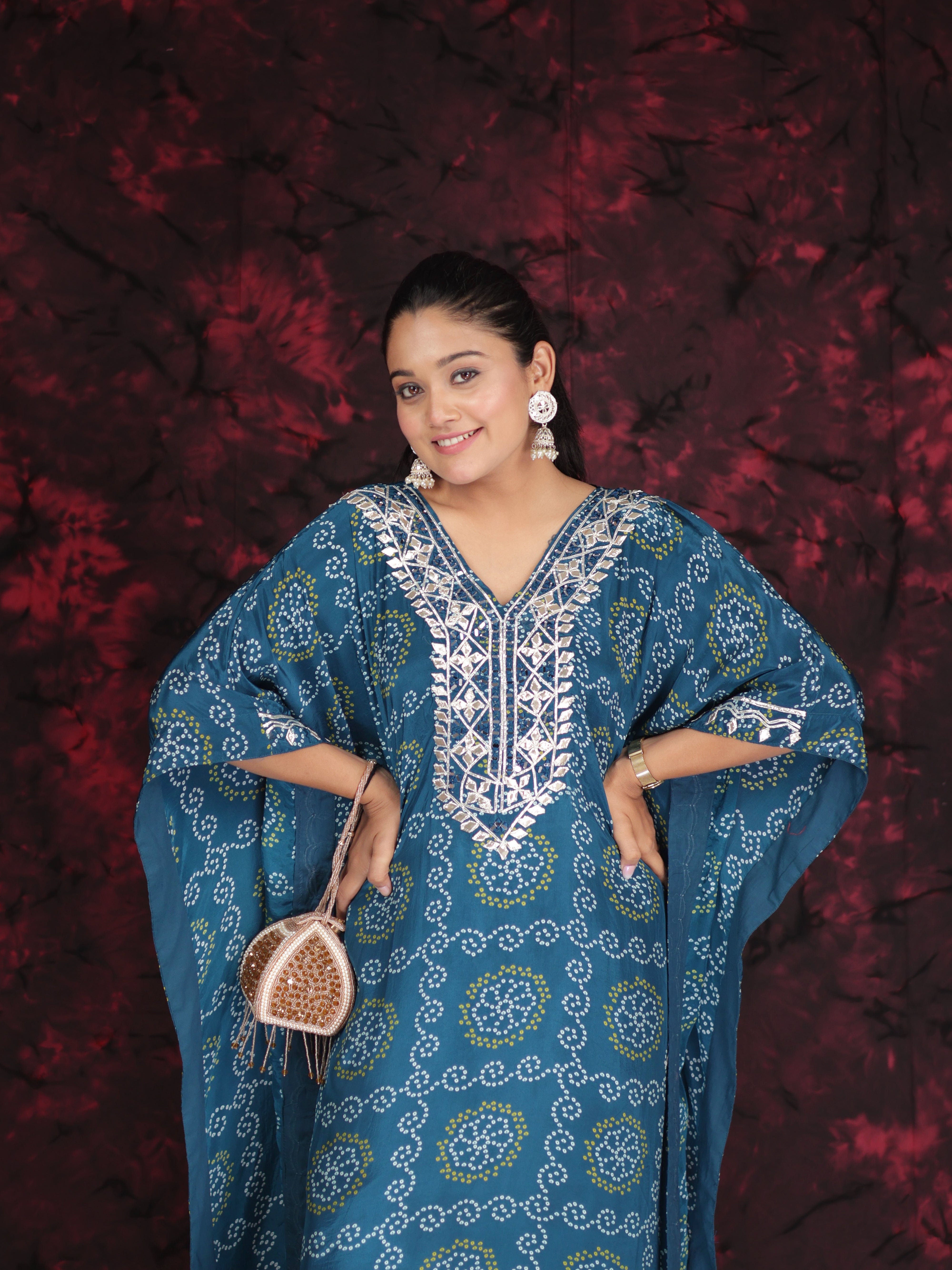 ROYAL BLUE BANDHANI EMBELLISHED KAFTAN KURTA SET