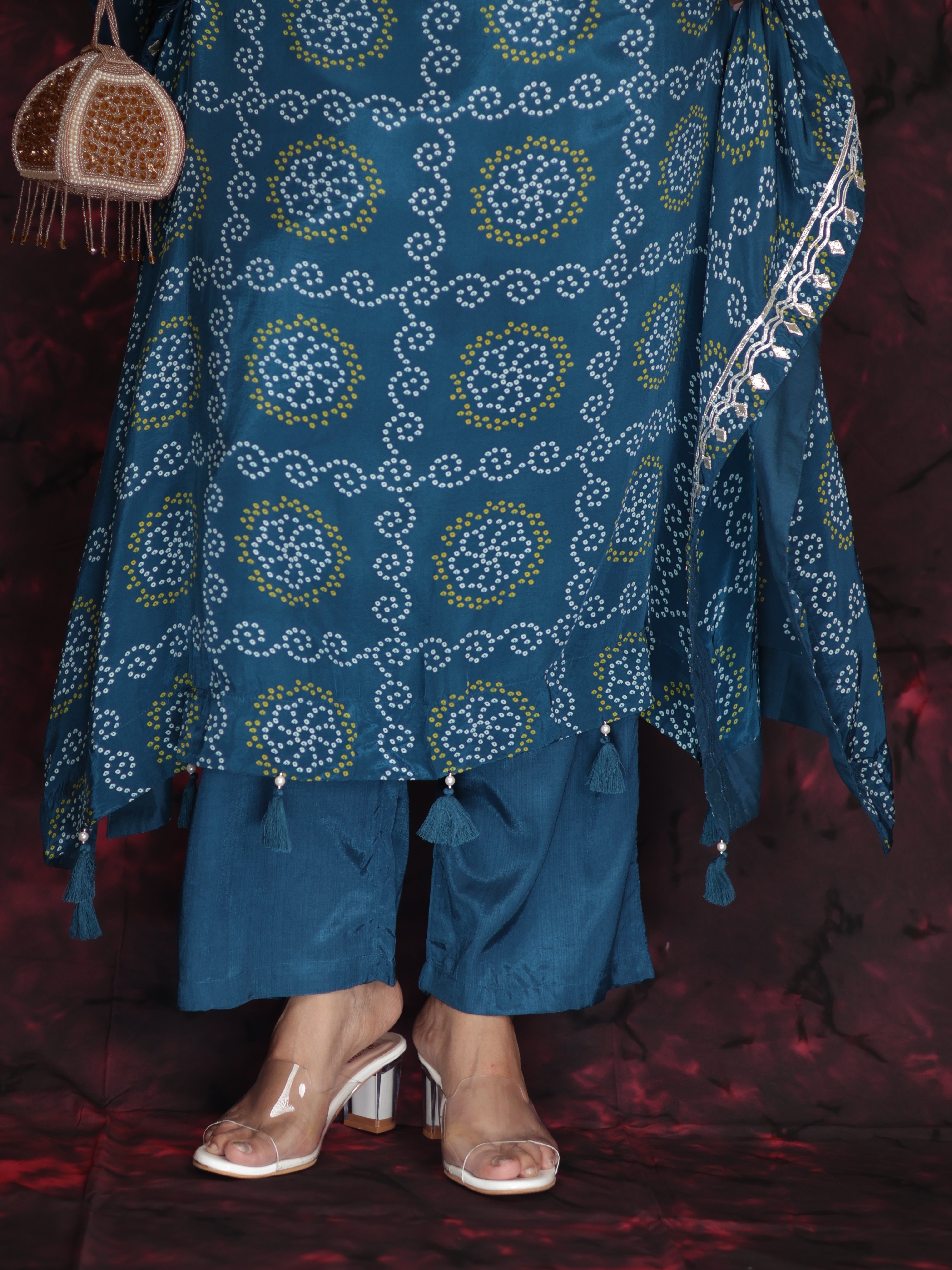 ROYAL BLUE BANDHANI EMBELLISHED KAFTAN KURTA SET