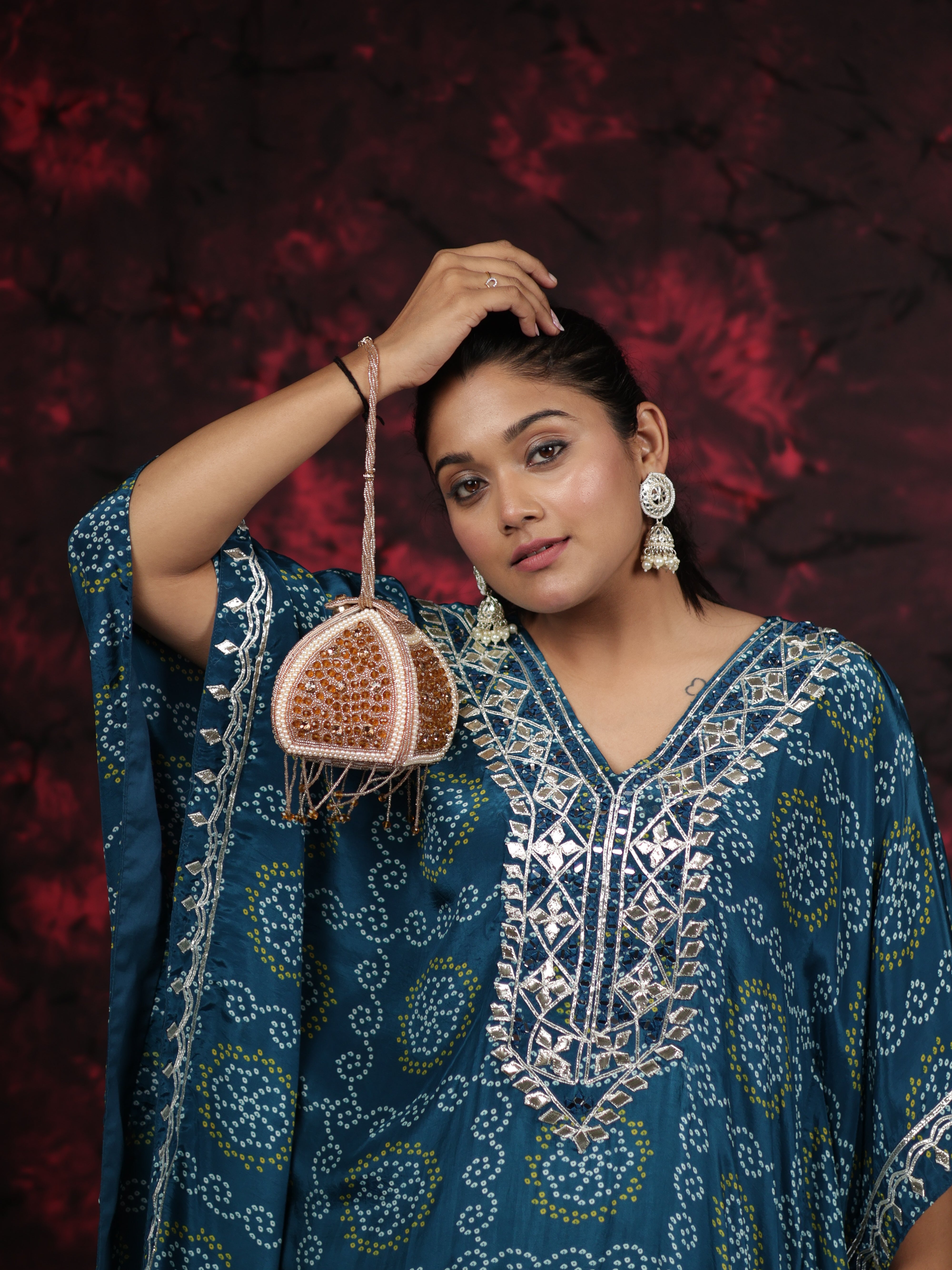 ROYAL BLUE BANDHANI EMBELLISHED KAFTAN KURTA SET