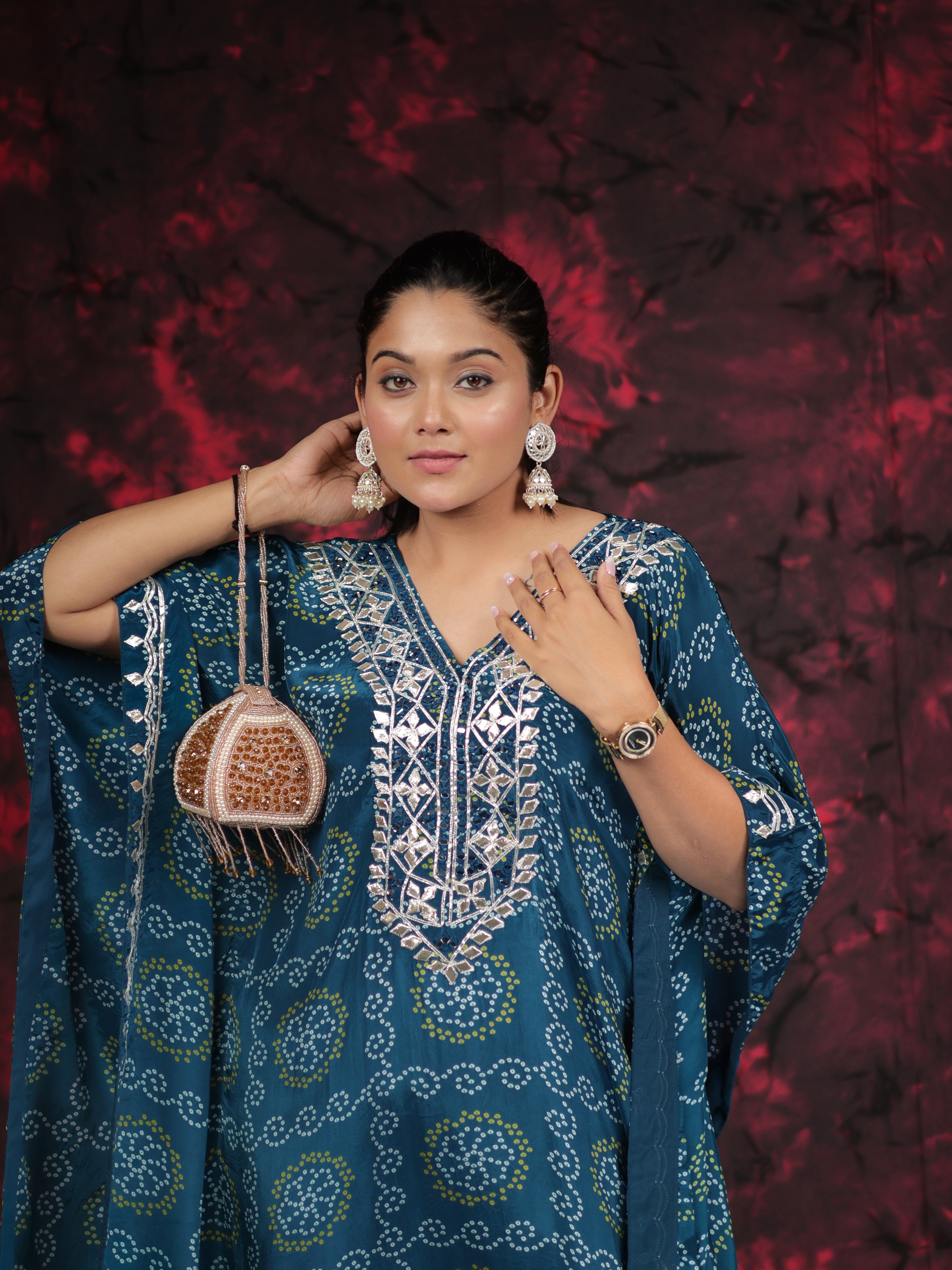 ROYAL BLUE BANDHANI EMBELLISHED KAFTAN KURTA SET