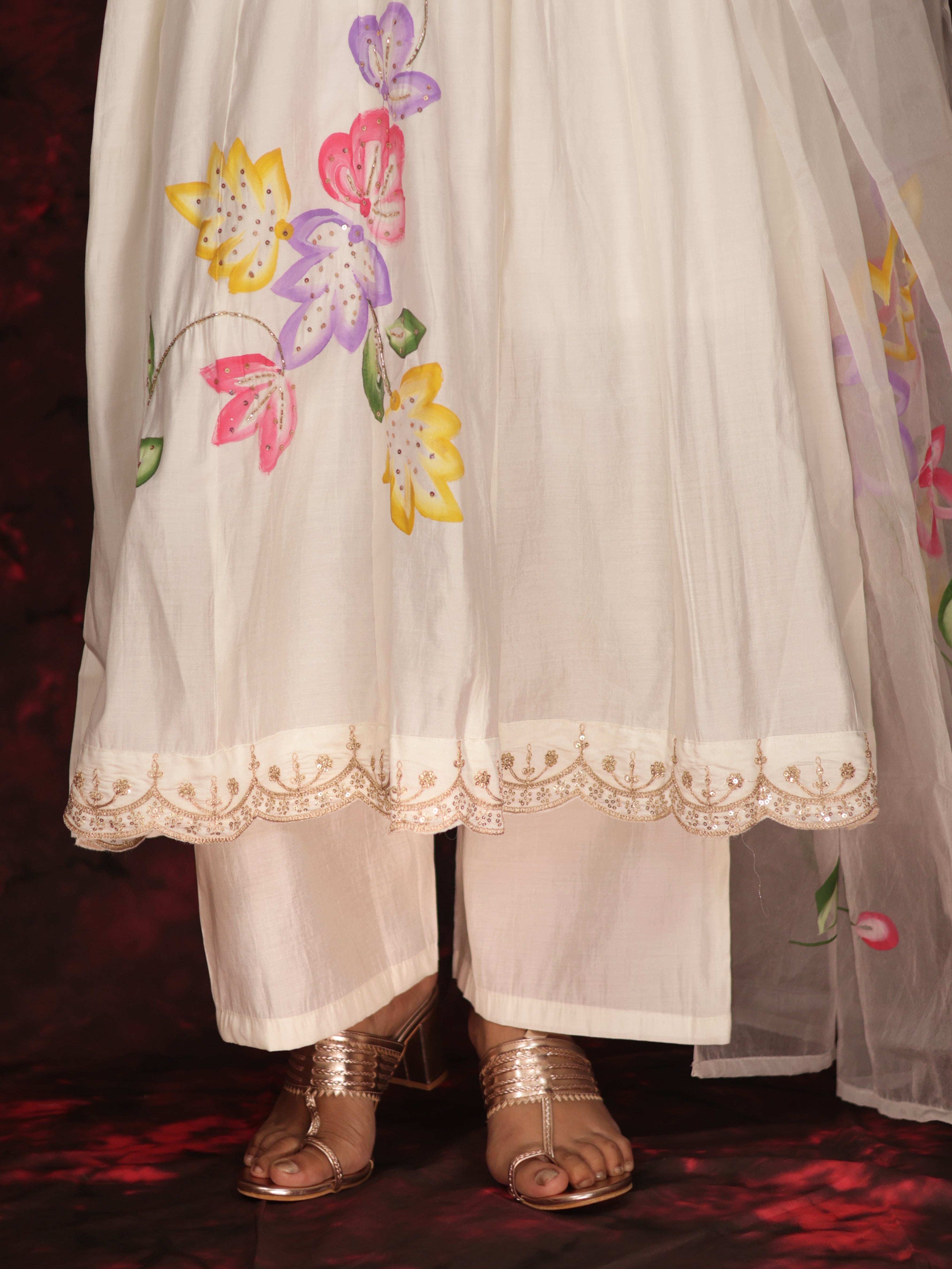 WHIMSICAL WHIITE BRUSH PAINTED ANARKALI SUIT SET