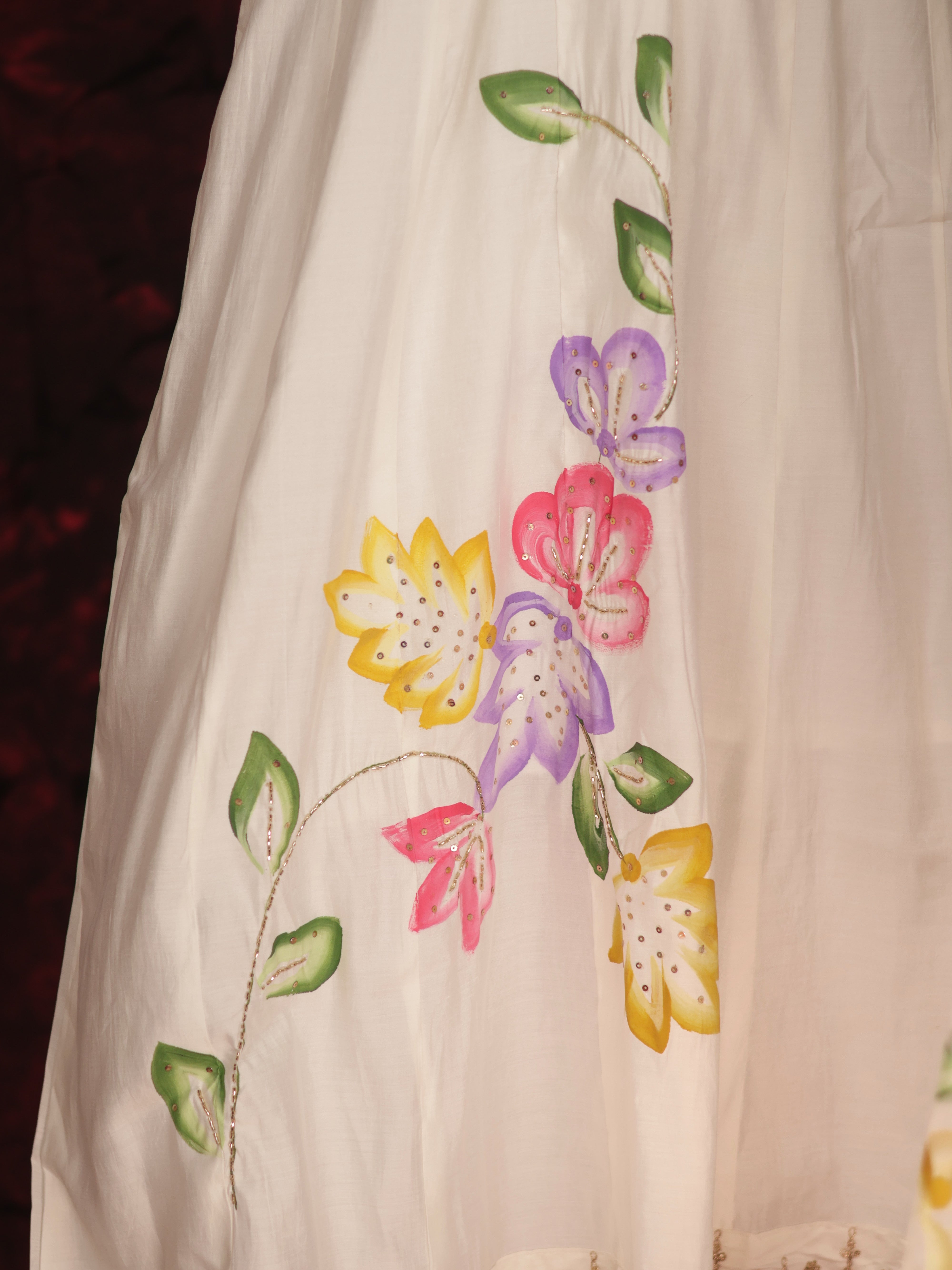WHIMSICAL WHIITE BRUSH PAINTED ANARKALI SUIT SET