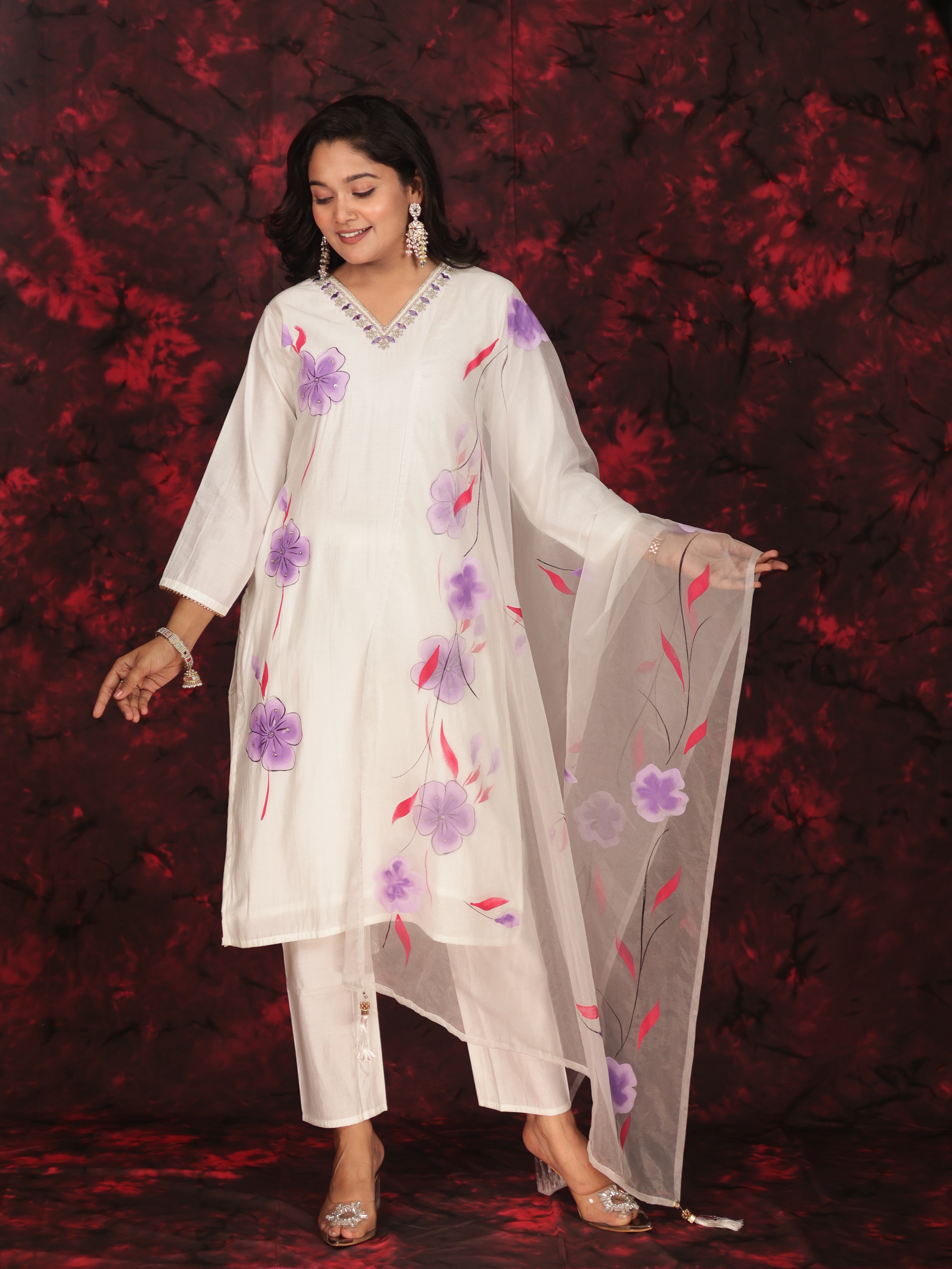 RANGKAARI BRUSH PAINTED COTTON SILK SUIT SET