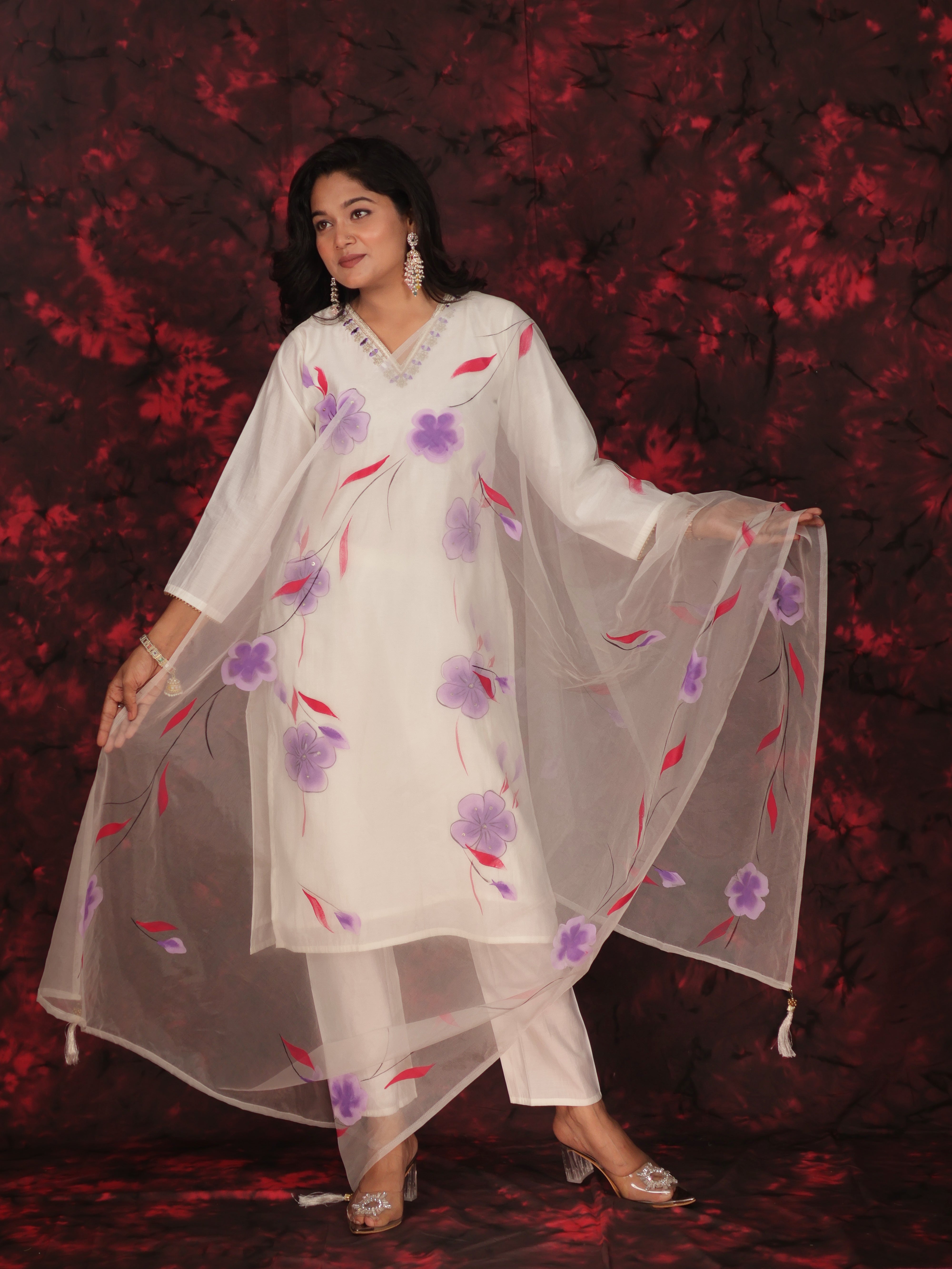 RANGKAARI BRUSH PAINTED COTTON SILK SUIT SET