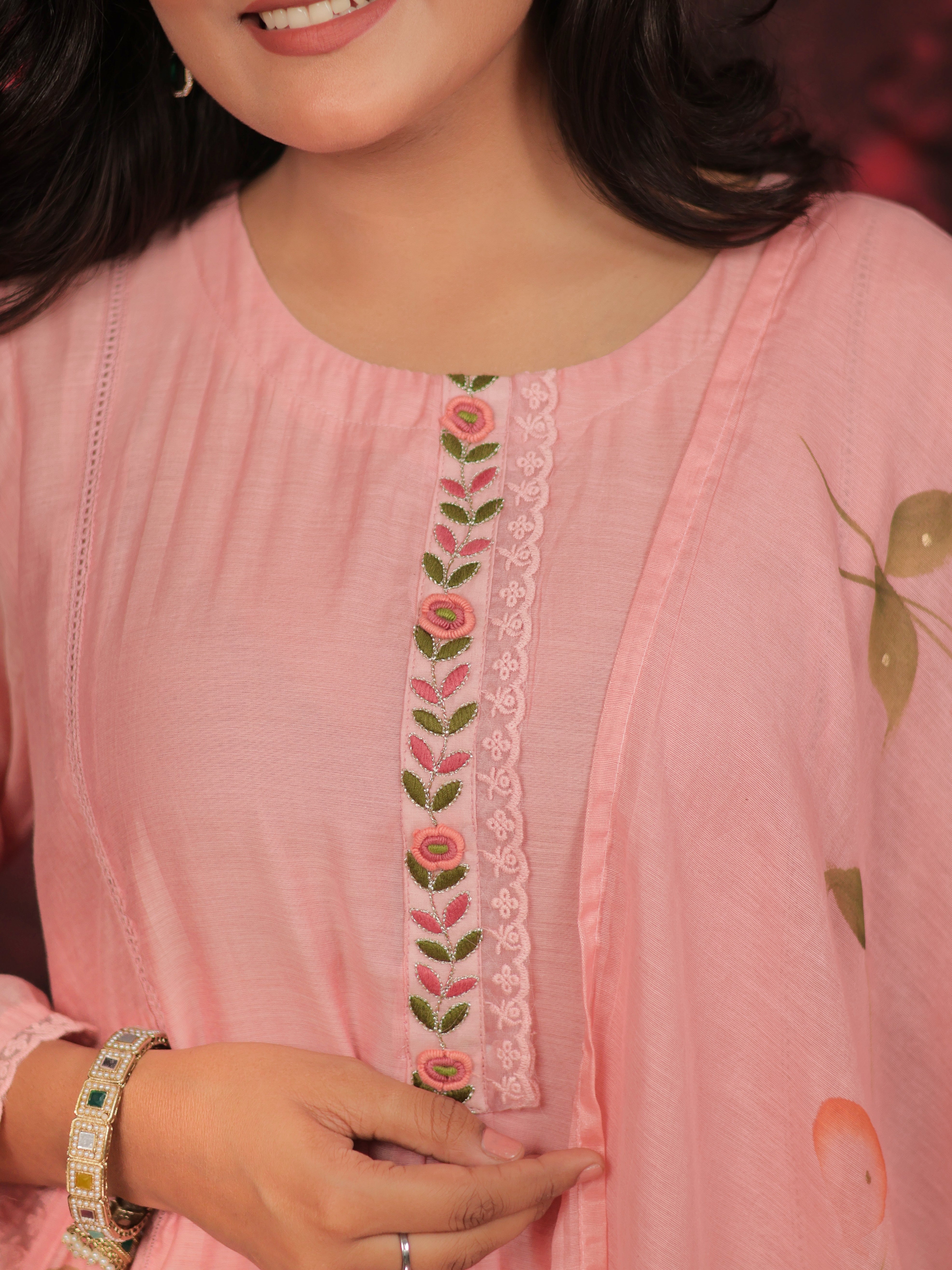 RANGKAARI BLOSSOM THREADWORK MUL CHANDERI SUIT SET
