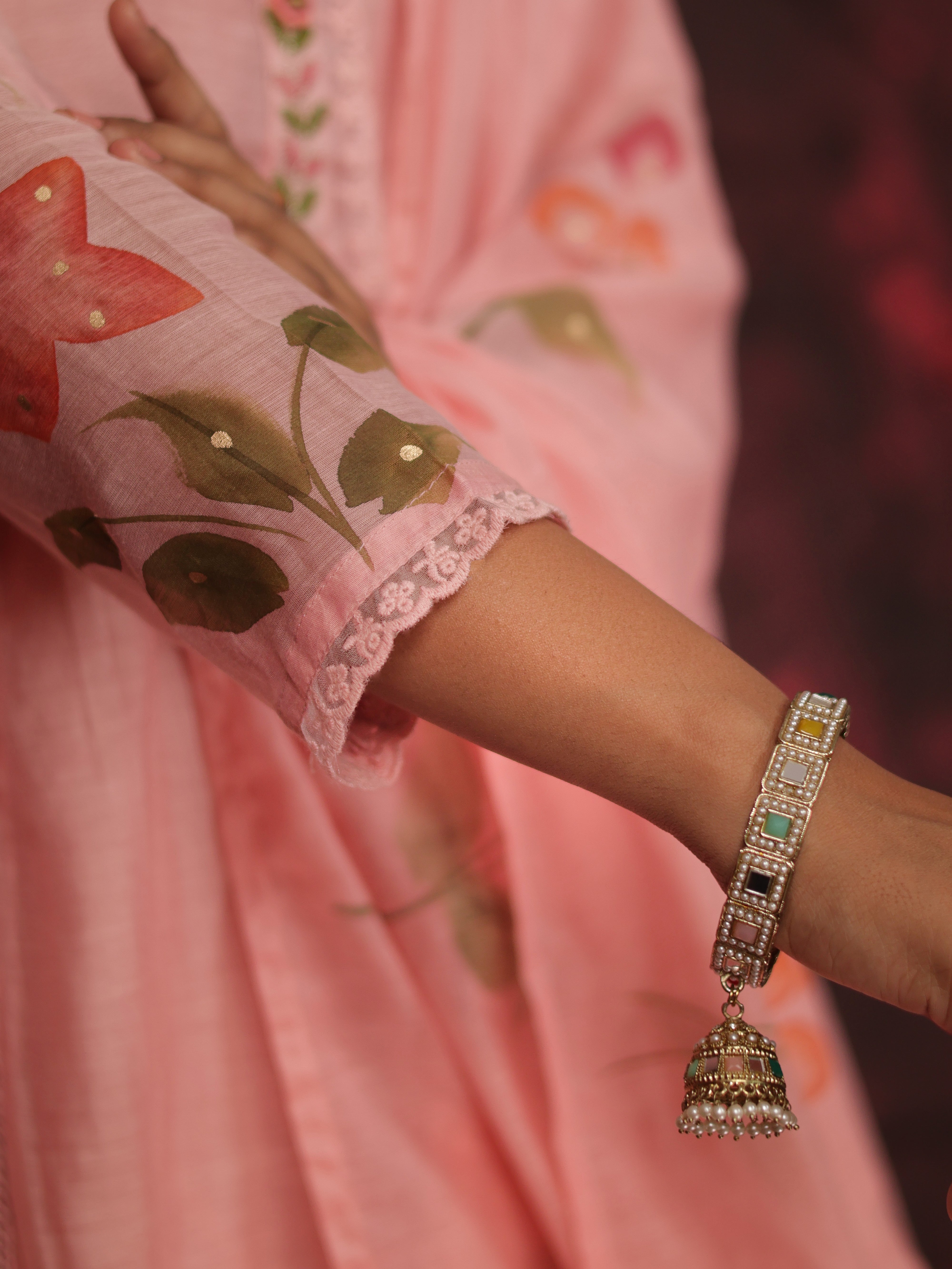 RANGKAARI BLOSSOM THREADWORK MUL CHANDERI SUIT SET