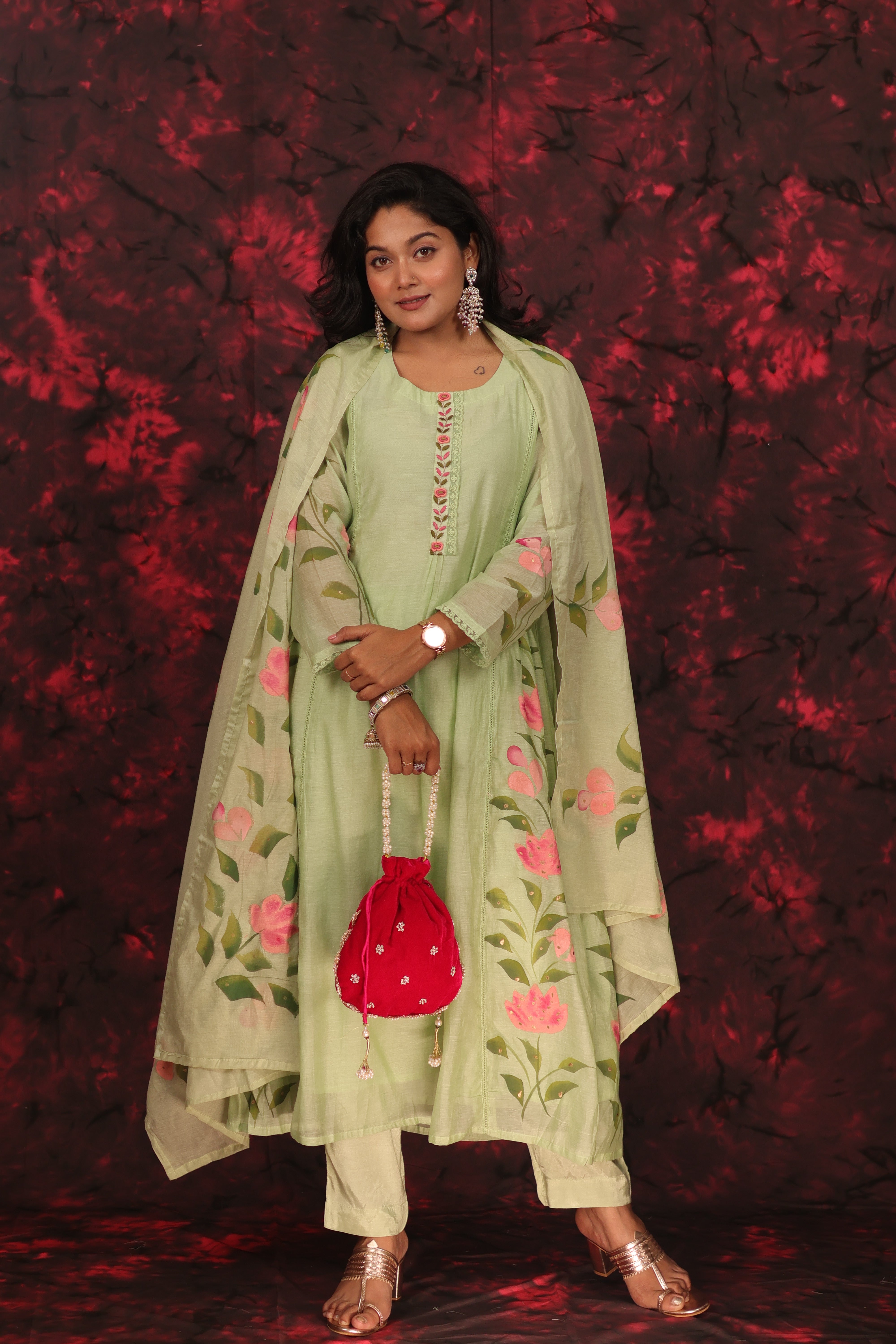 RANGKAARI BLOSSOM THREADWORK MUL CHANDERI SUIT SET