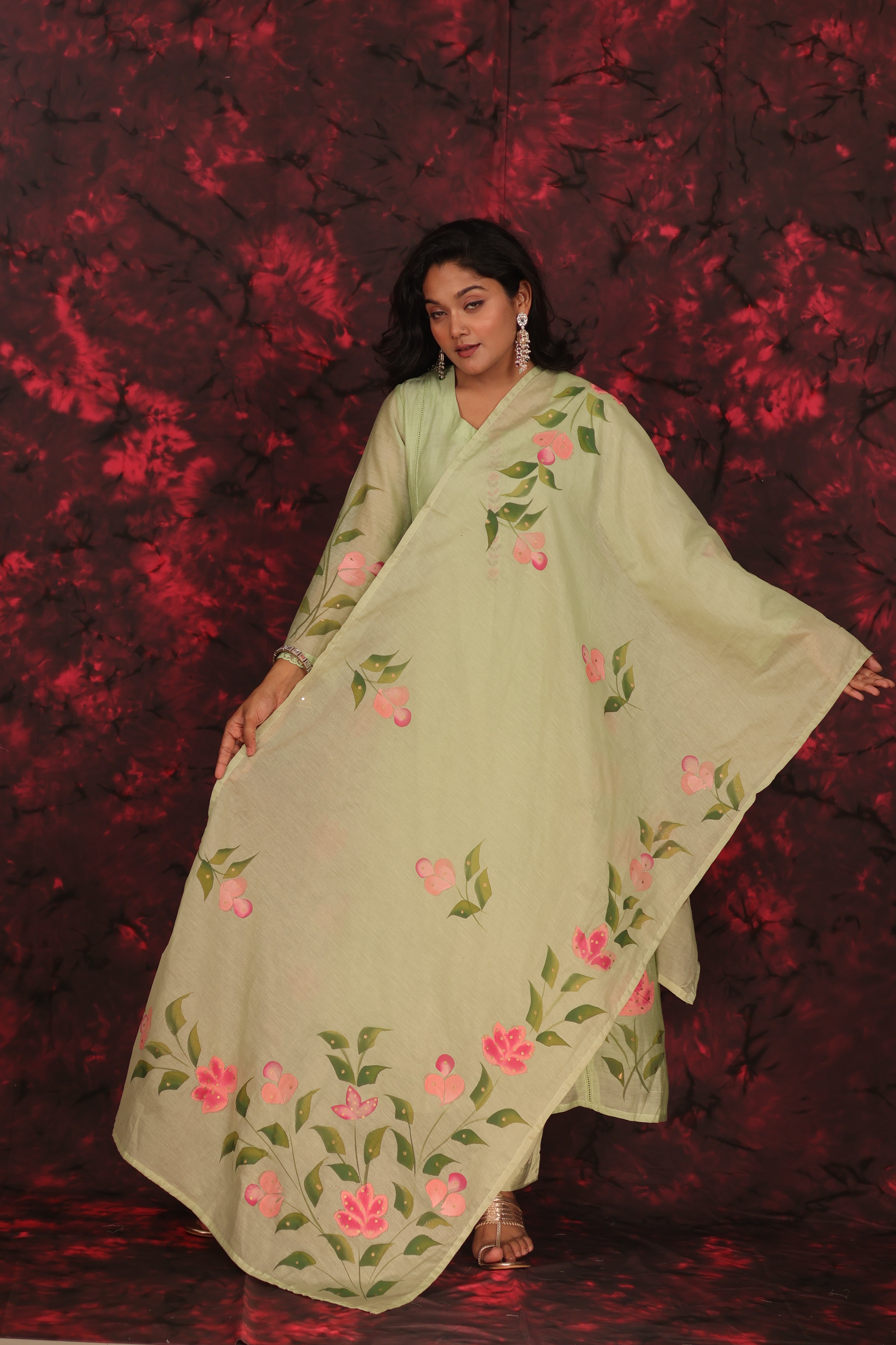 RANGKAARI BLOSSOM THREADWORK MUL CHANDERI SUIT SET