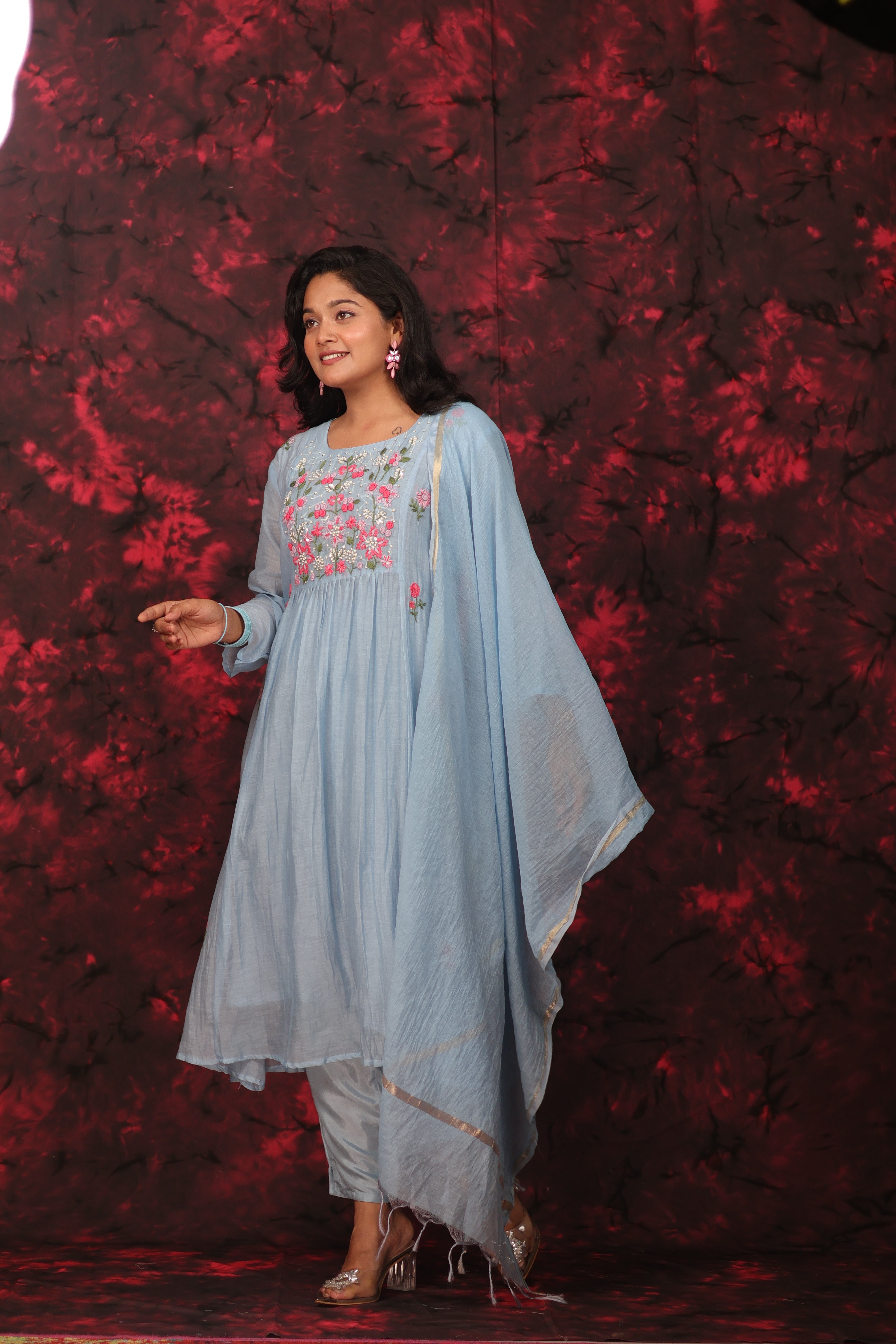 KUSUM THREAD EMBROIDERED MUL CHANDERI SUIT SET