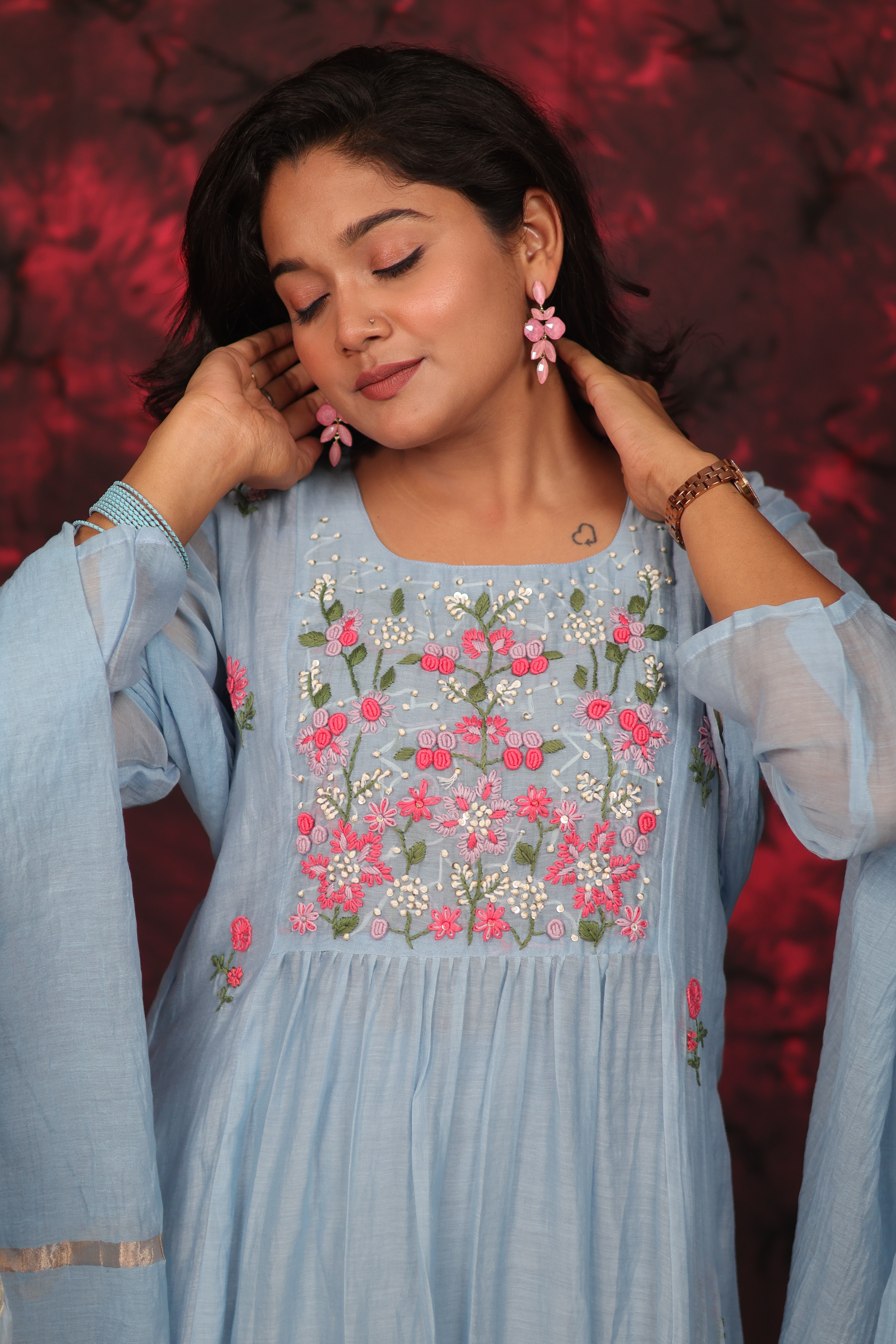 KUSUM THREAD EMBROIDERED MUL CHANDERI SUIT SET
