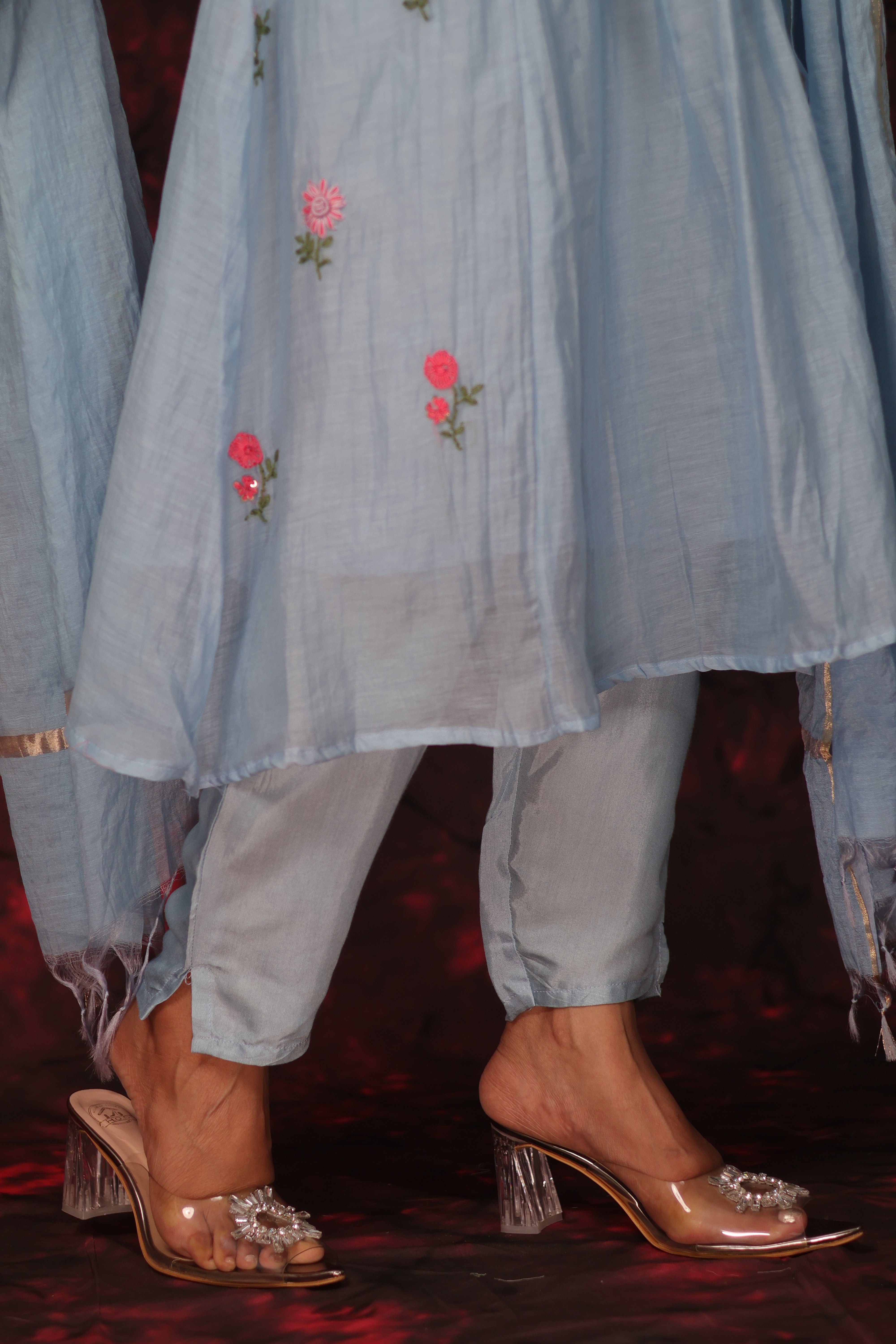 KUSUM THREAD EMBROIDERED MUL CHANDERI SUIT SET