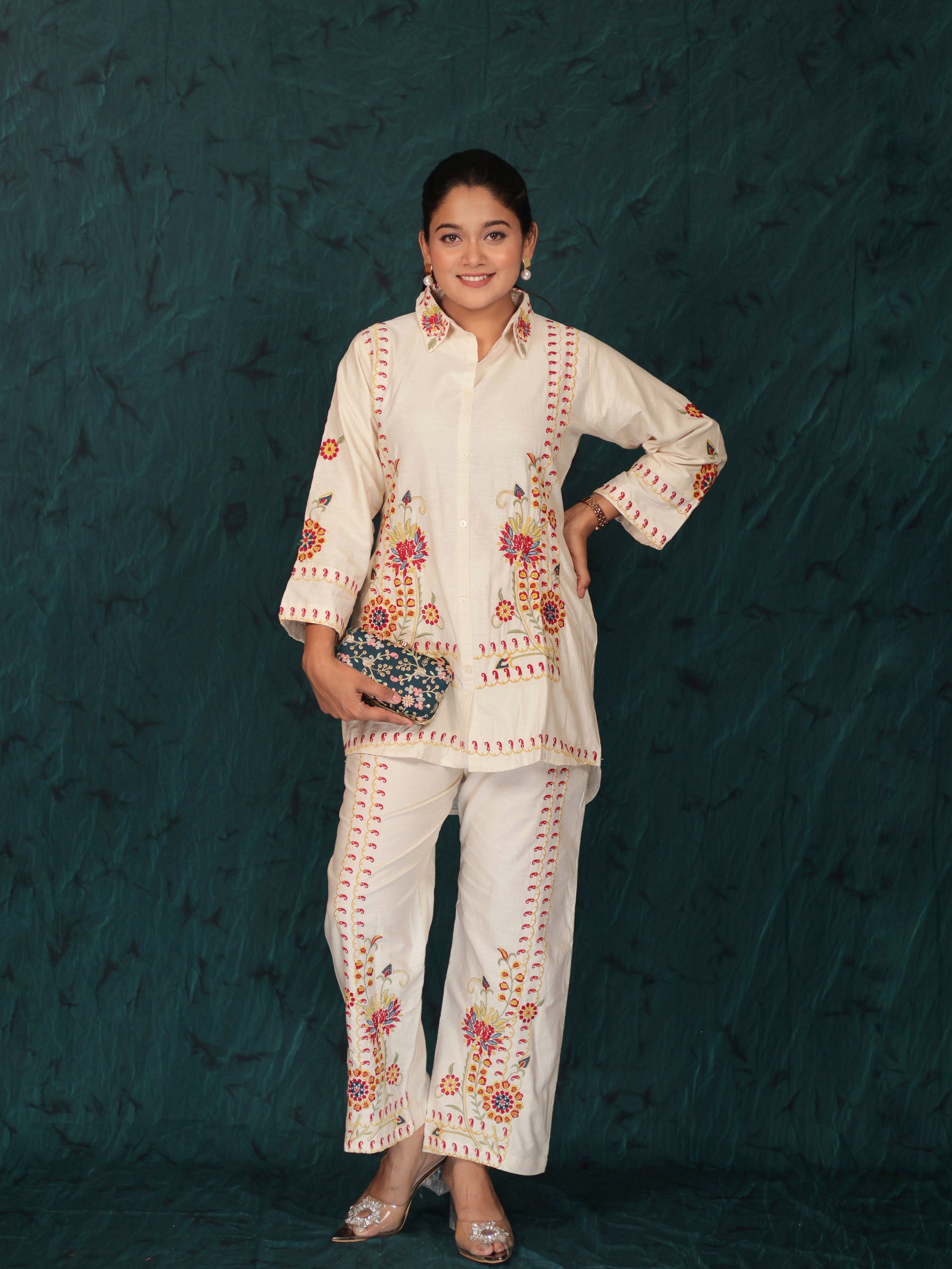 TAARINI MULTICOLOR EMBROIDERED COTTON COORD SET