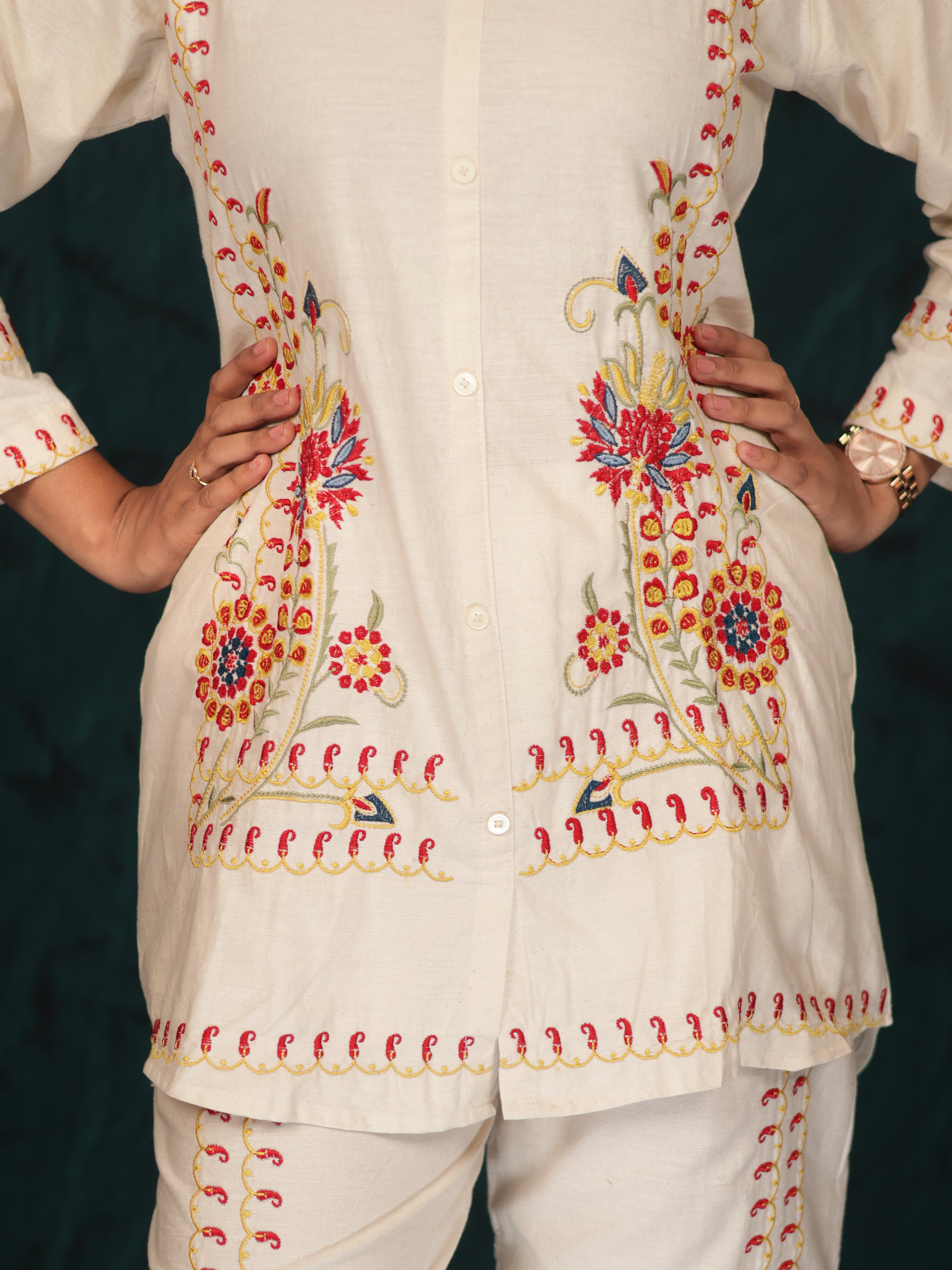 TAARINI MULTICOLOR EMBROIDERED COTTON COORD SET