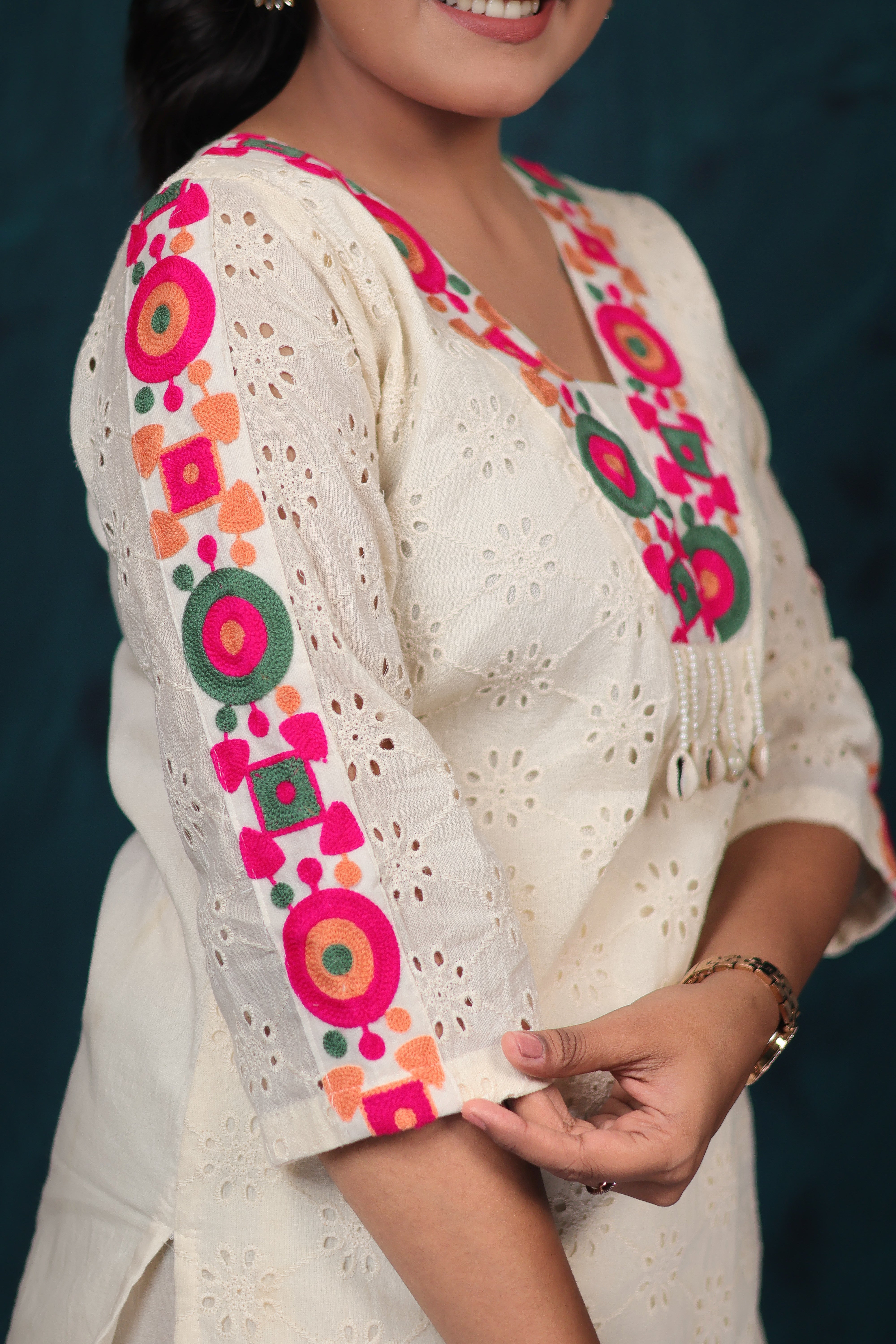 IVORY BOHO EMBROIDERED COTTON COORD SET