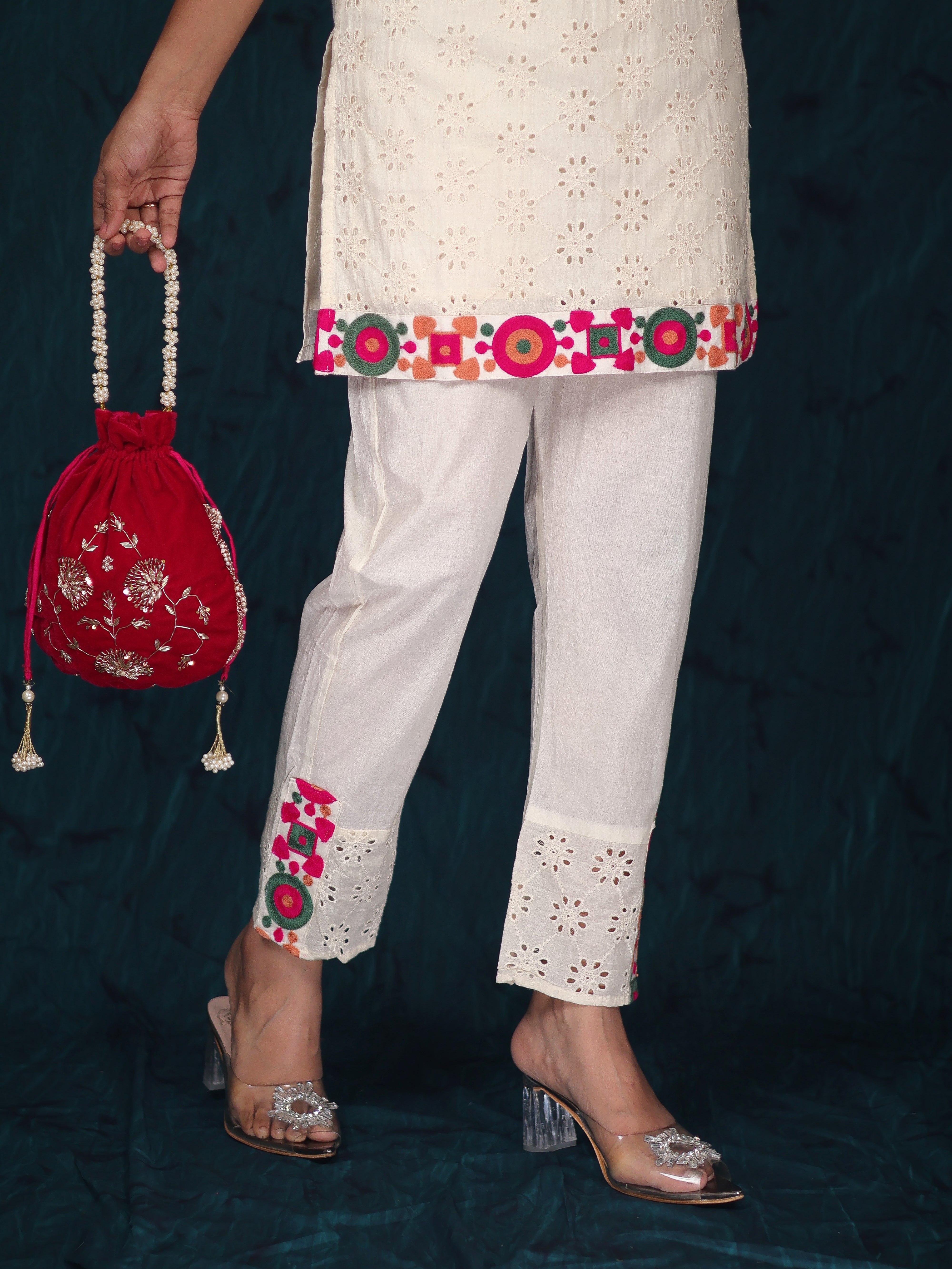 IVORY BOHO EMBROIDERED COTTON COORD SET