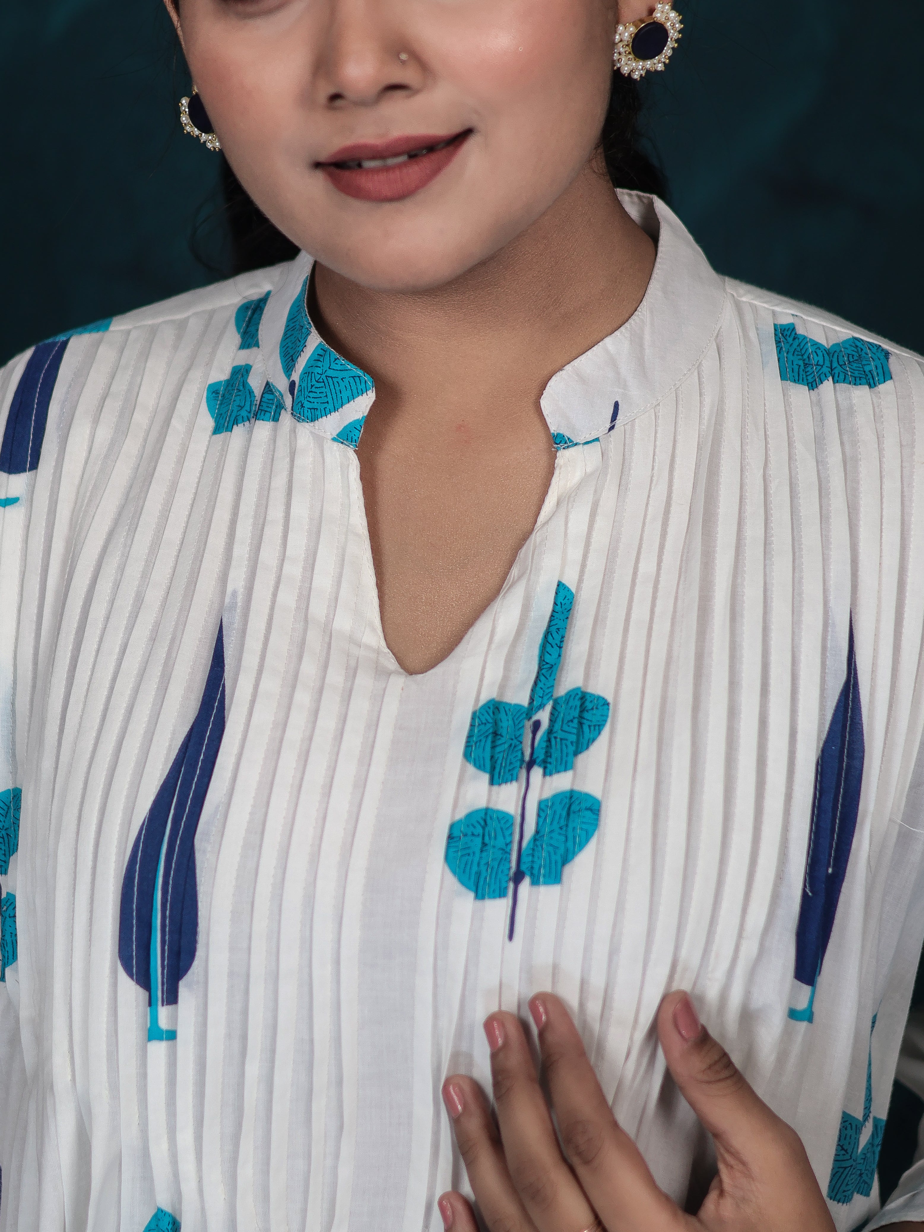 WHITE INDIGO HAND BLOCK PRINT MUL COTTON KURTA SET