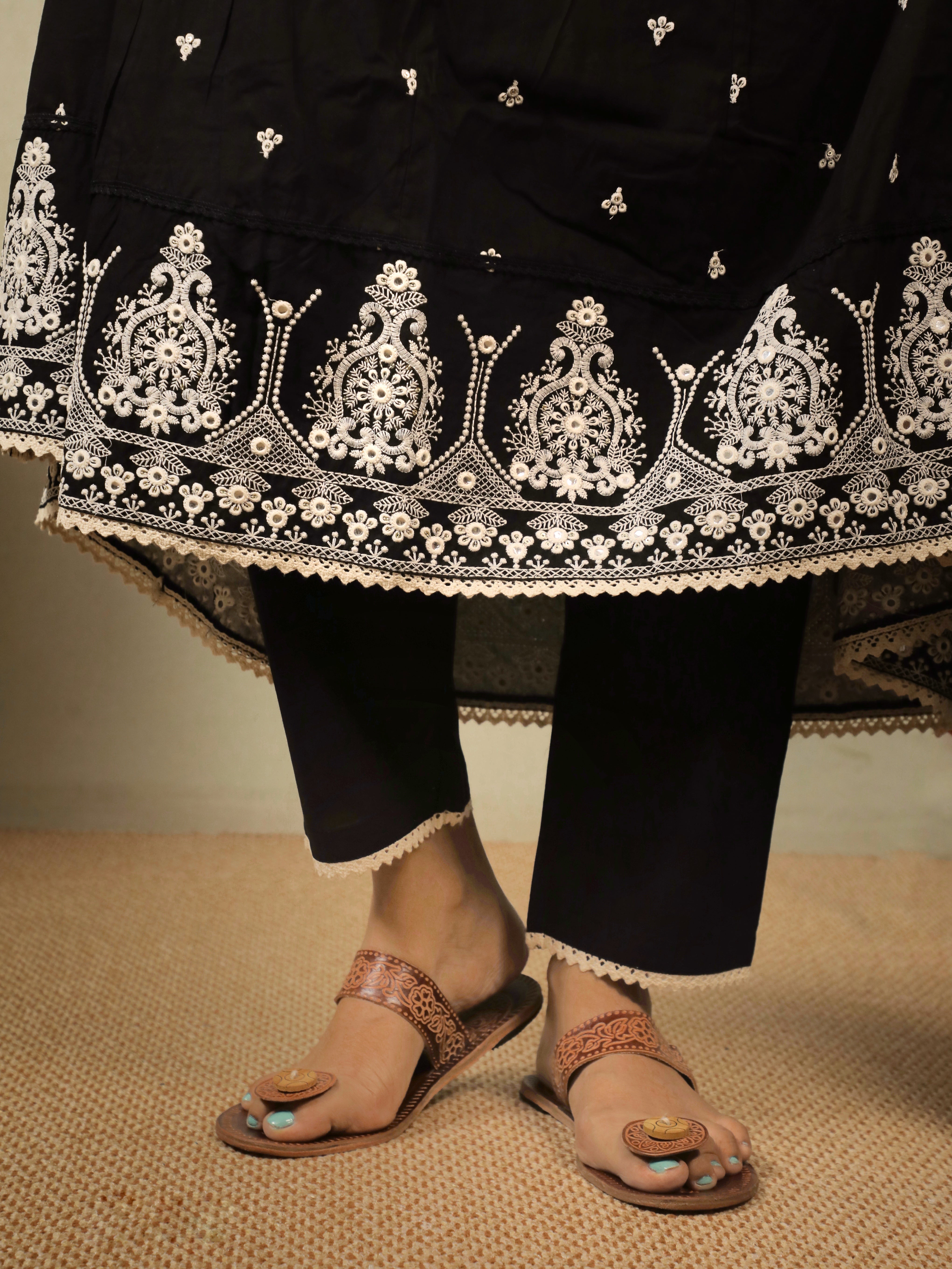 BLACK ANARKALI COTTON SUIT SET