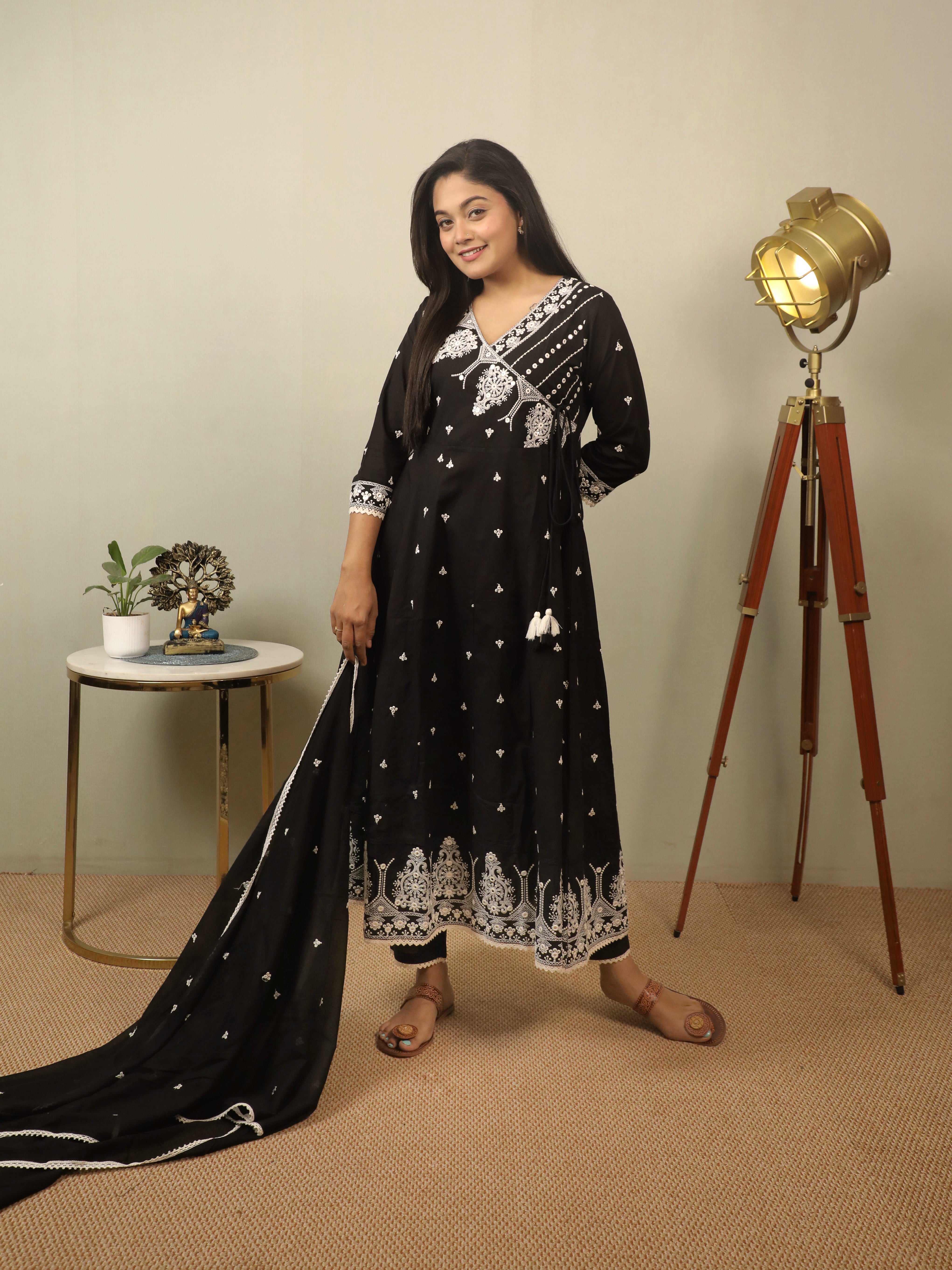 BLACK ANARKALI COTTON SUIT SET