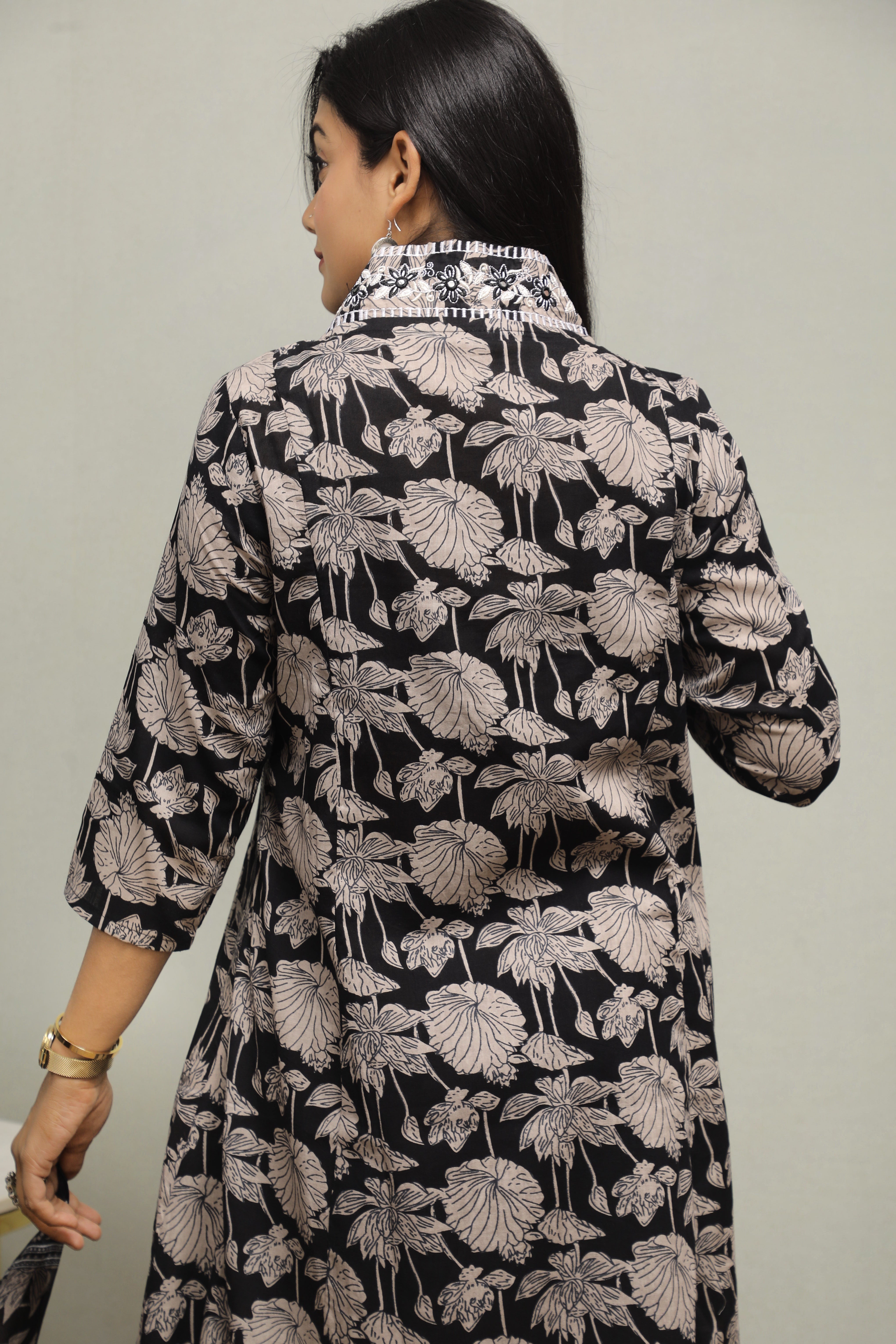 MIDNIGHT BLOSSOM GRACE COTTON ANARKALI SUIT SET