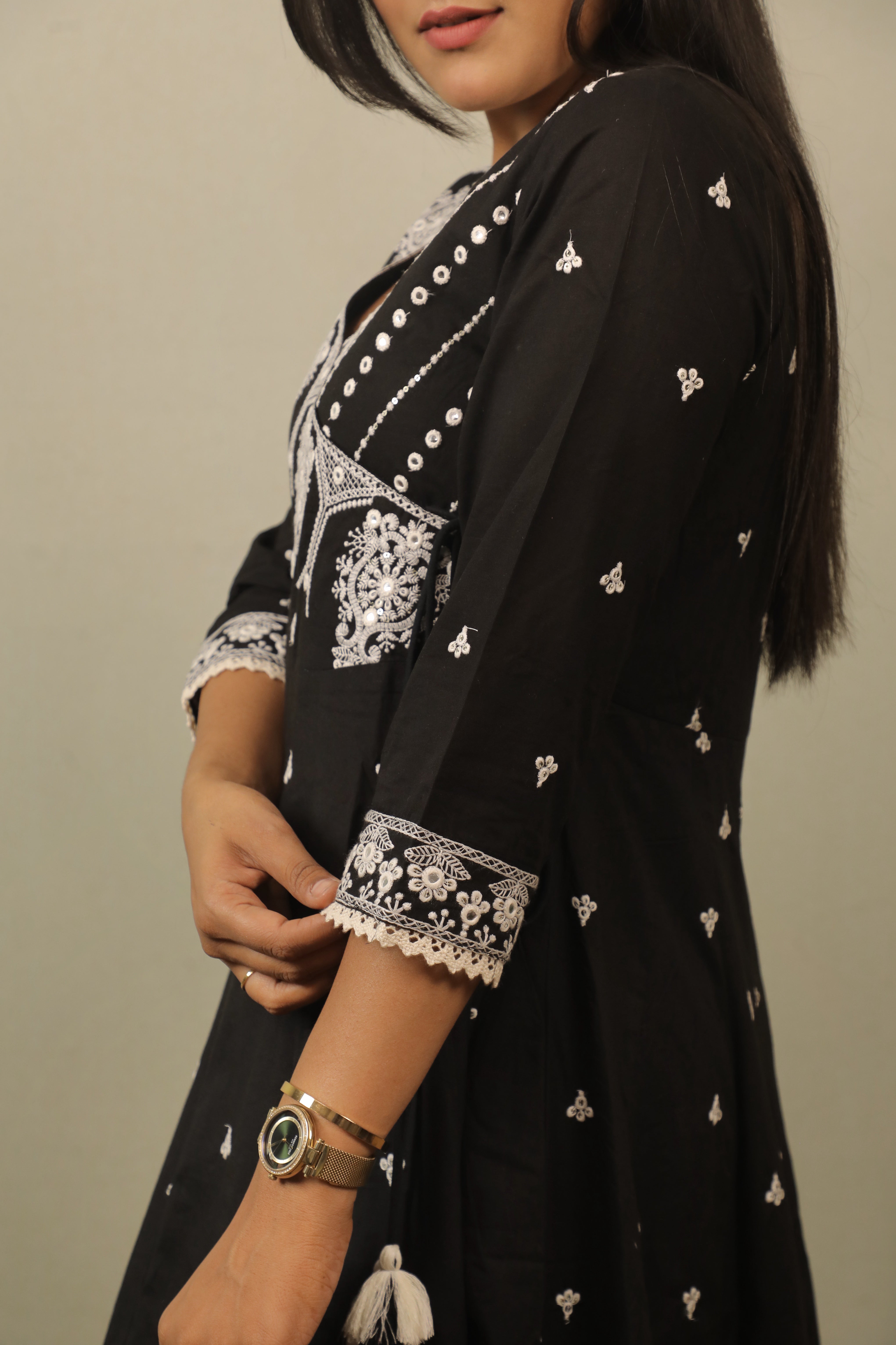 BLACK ANARKALI COTTON SUIT SET