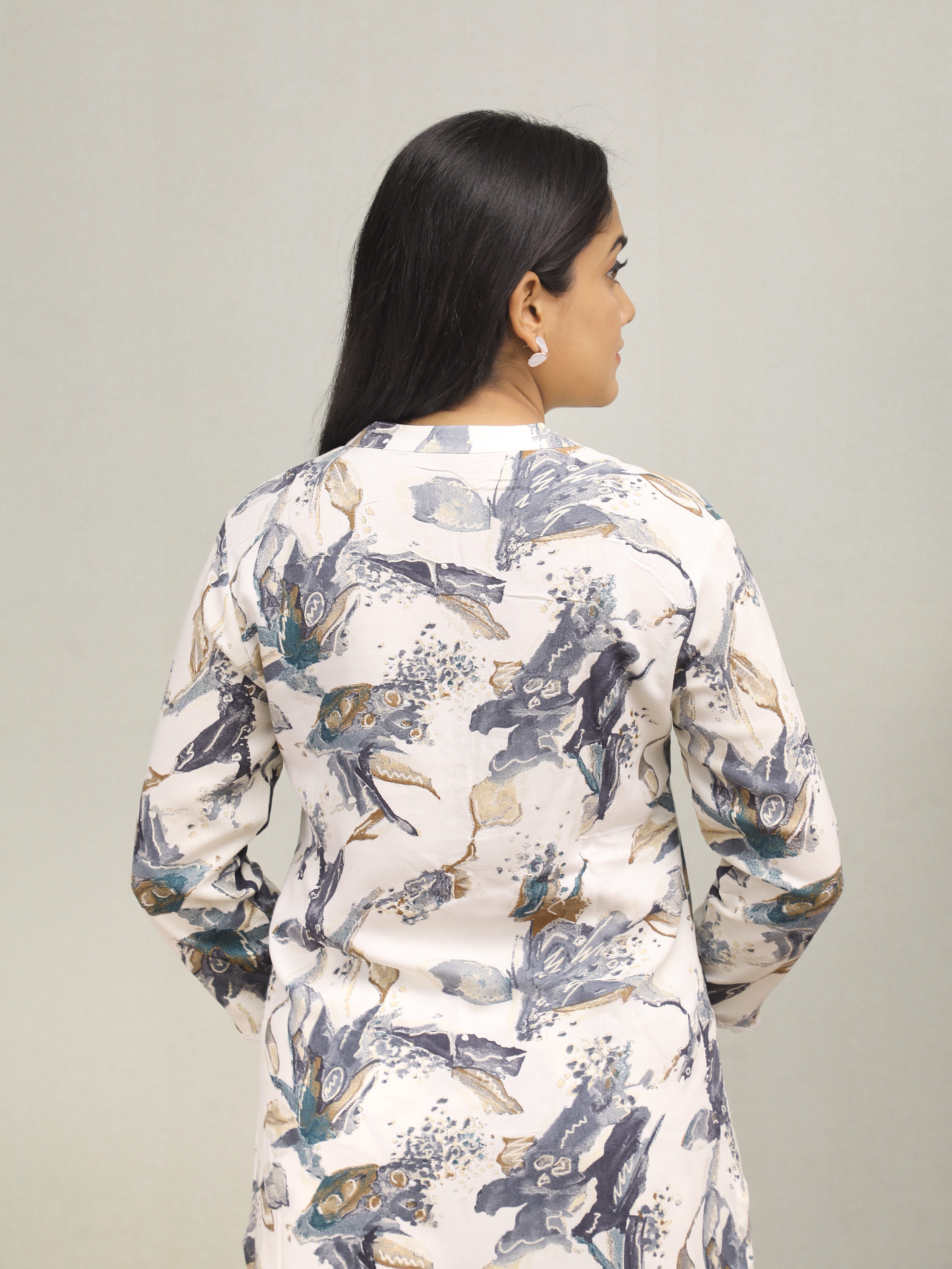 WHITE PRINTED RAYON CO-ORD SET