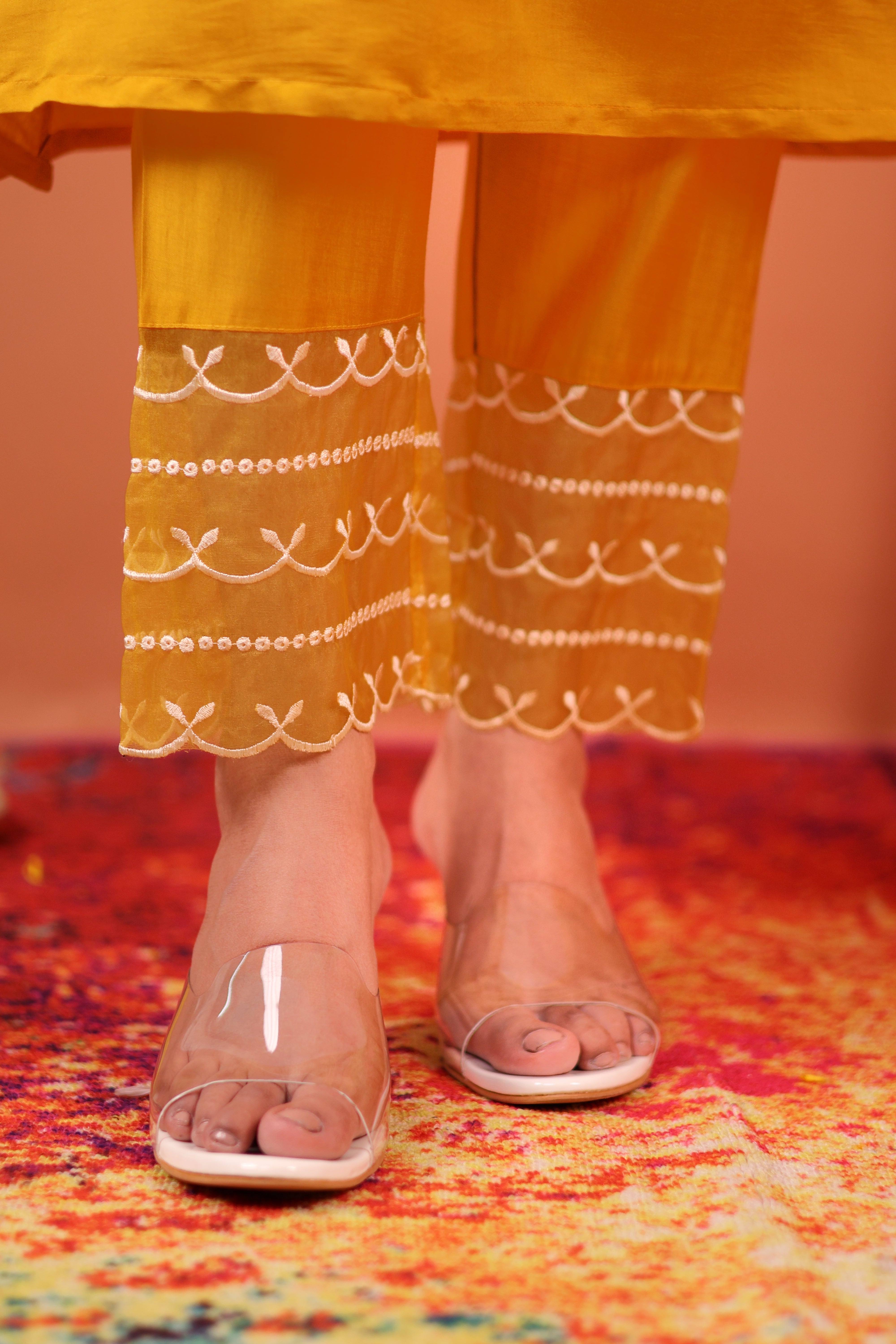 SUNSHINE YELLOW THREADWORK SILK ORGANZA SUIT SET