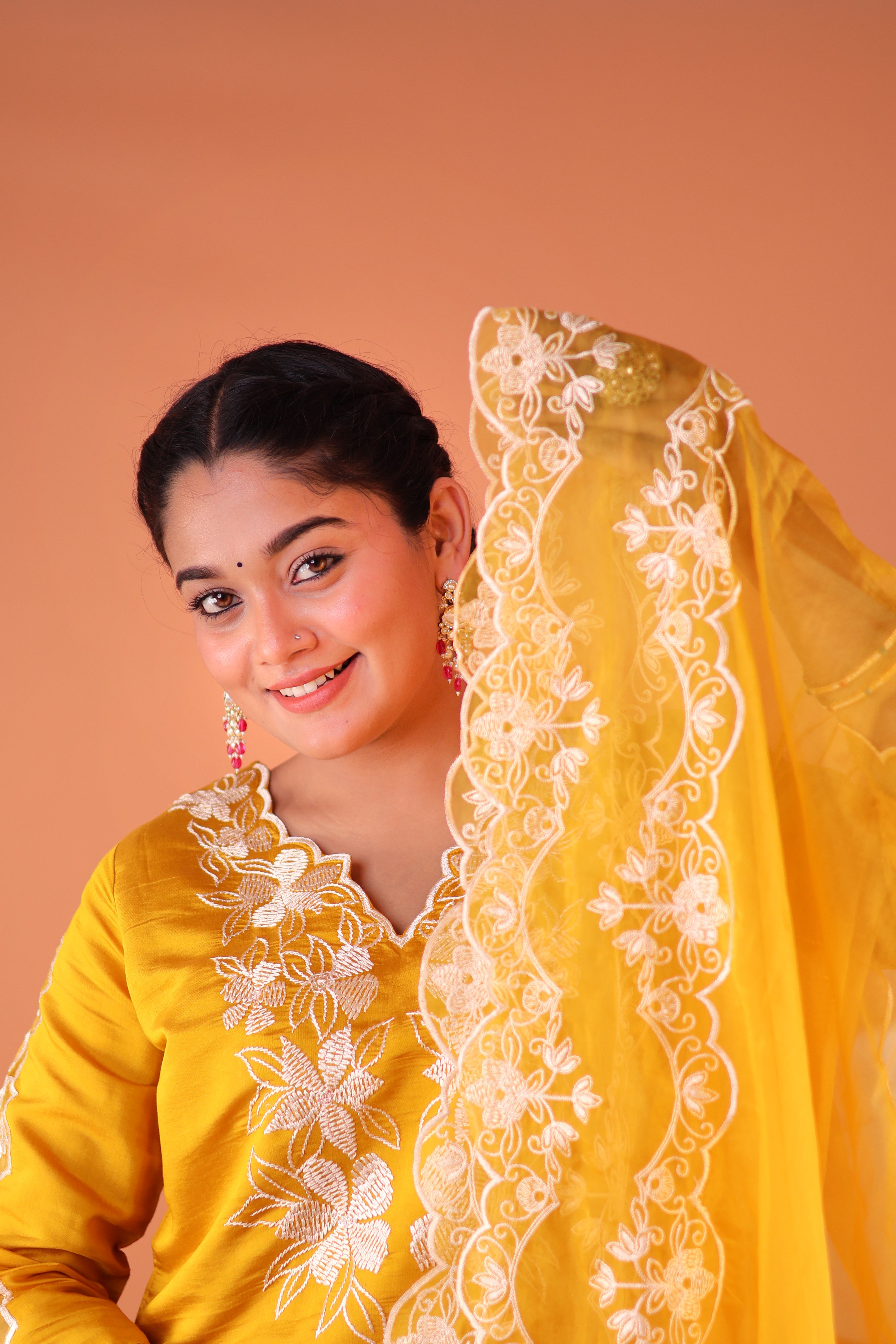 SUNSHINE YELLOW THREADWORK SILK ORGANZA SUIT SET