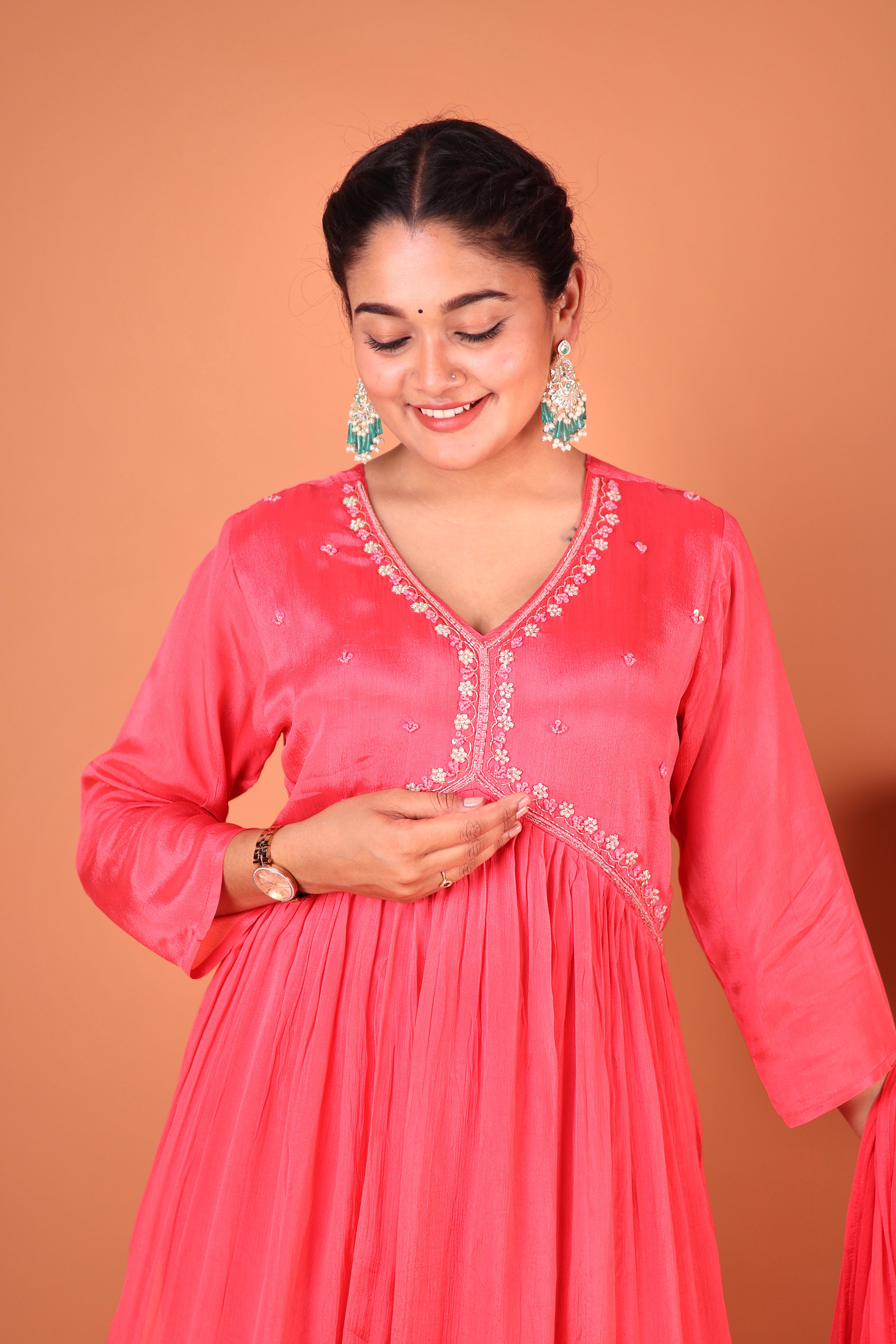 PEACHES & PINK PEARLWORK ALIA-CUT CHINNON SUIT SET