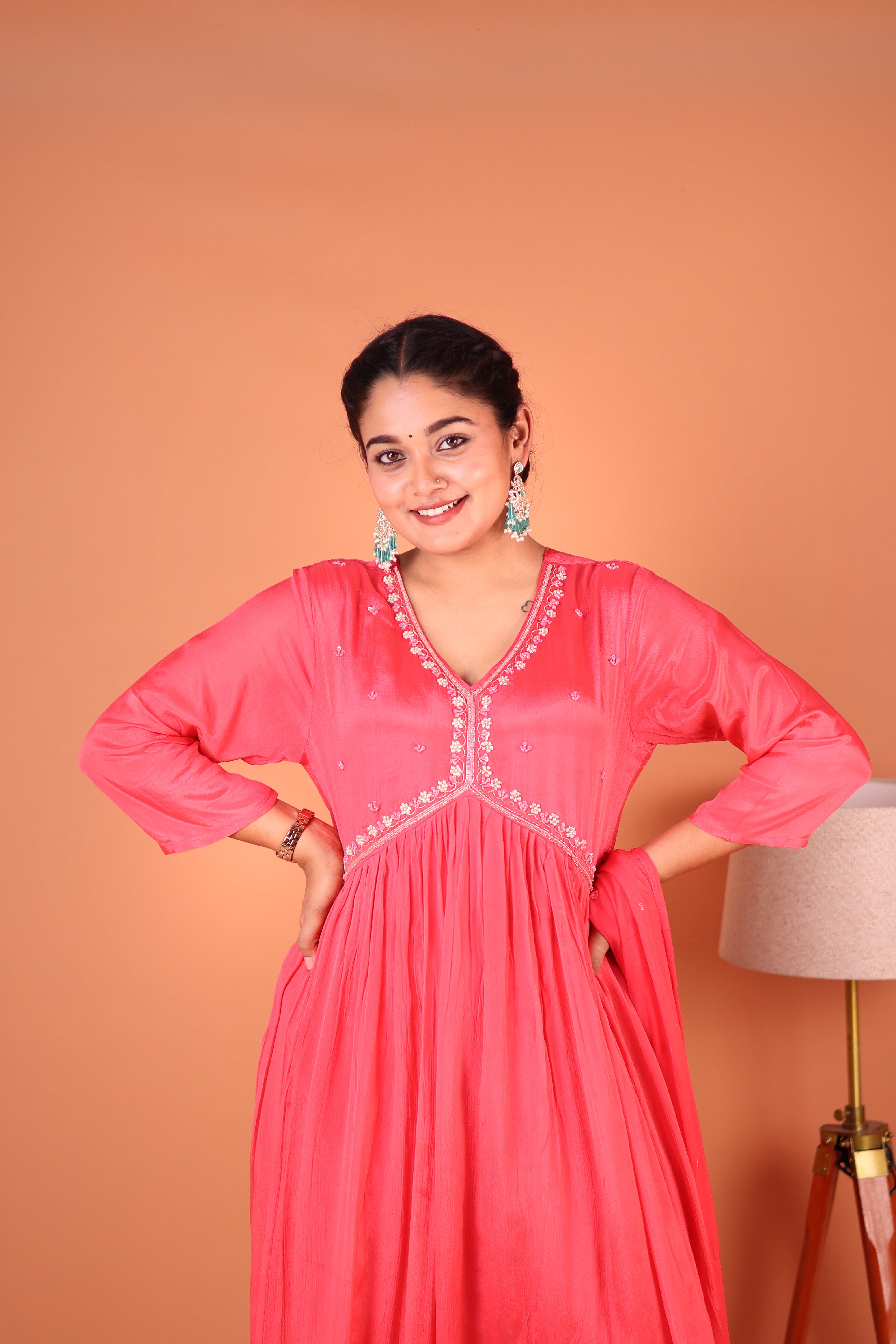 PEACHES & PINK PEARLWORK ALIA-CUT CHINNON SUIT SET