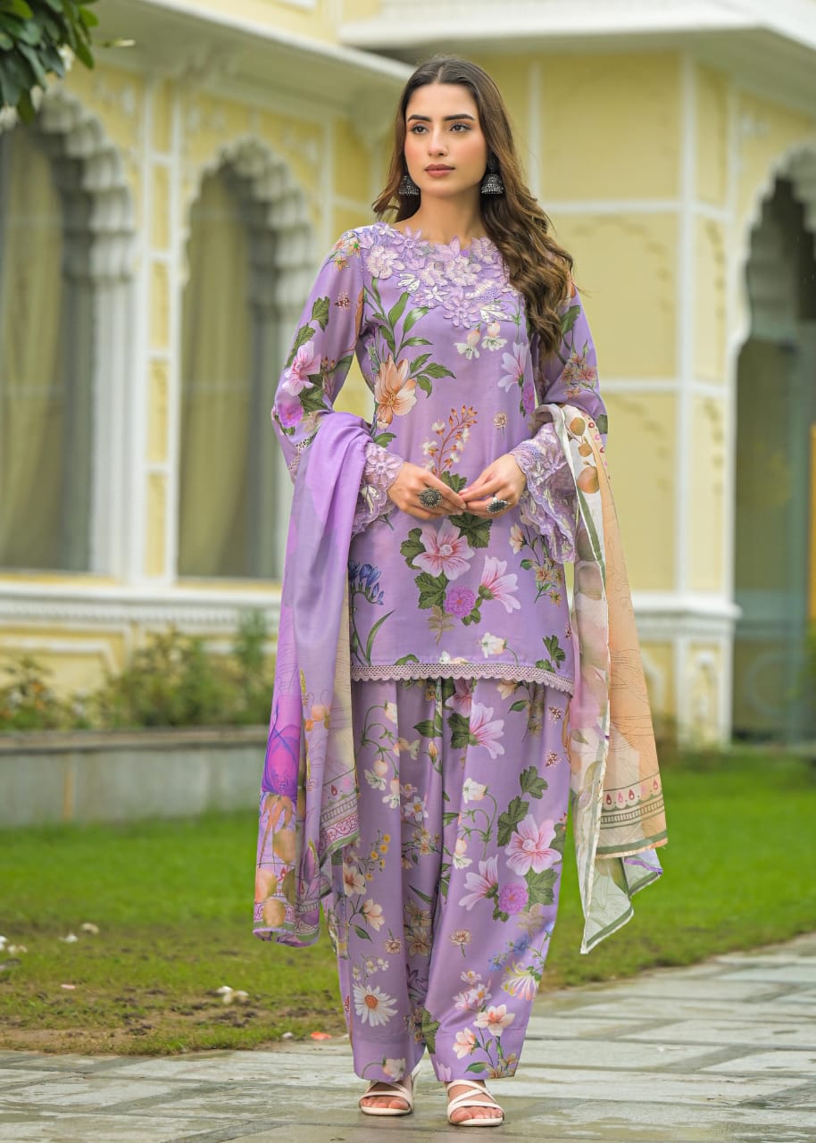 BLUSH LAVANDER FLORAL FARSHI SALWAR SUIT SET