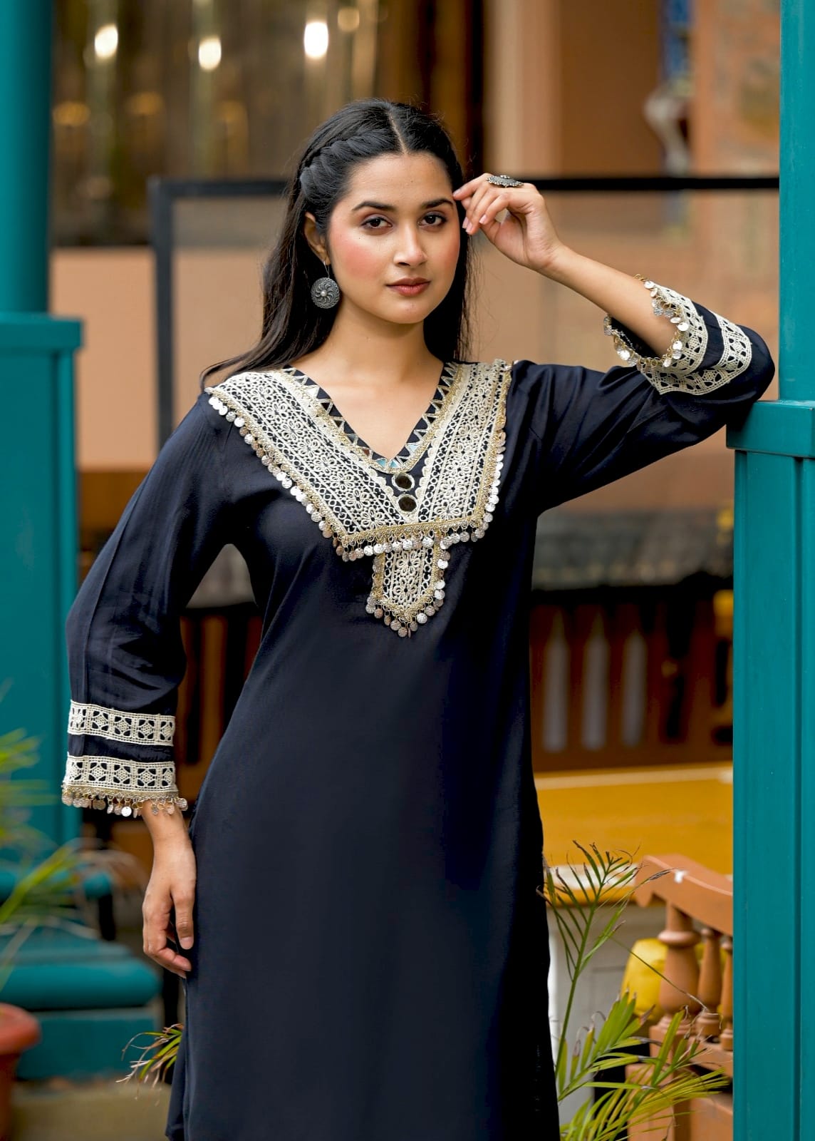 NEELKAMAL MUSLIN EMBELLISHED FARSHI COORD SET