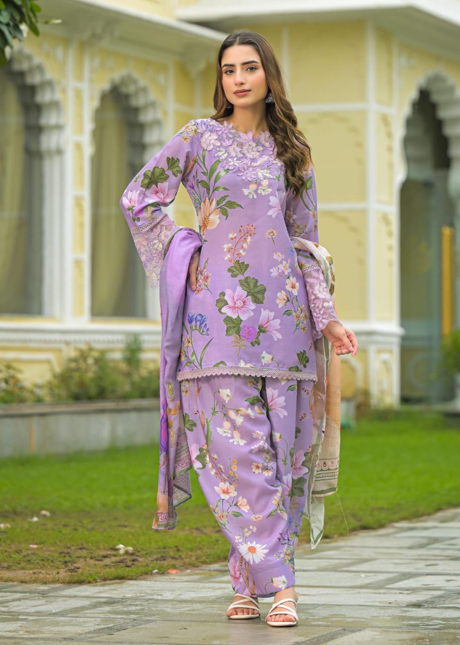 BLUSH LAVANDER FLORAL FARSHI SALWAR SUIT SET