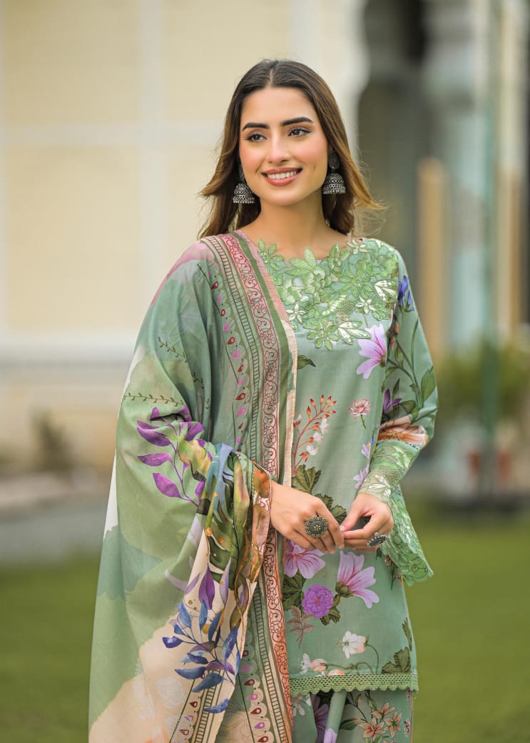 SAGE GREEN FLORAL FARSHI SALWAR SUIT SET