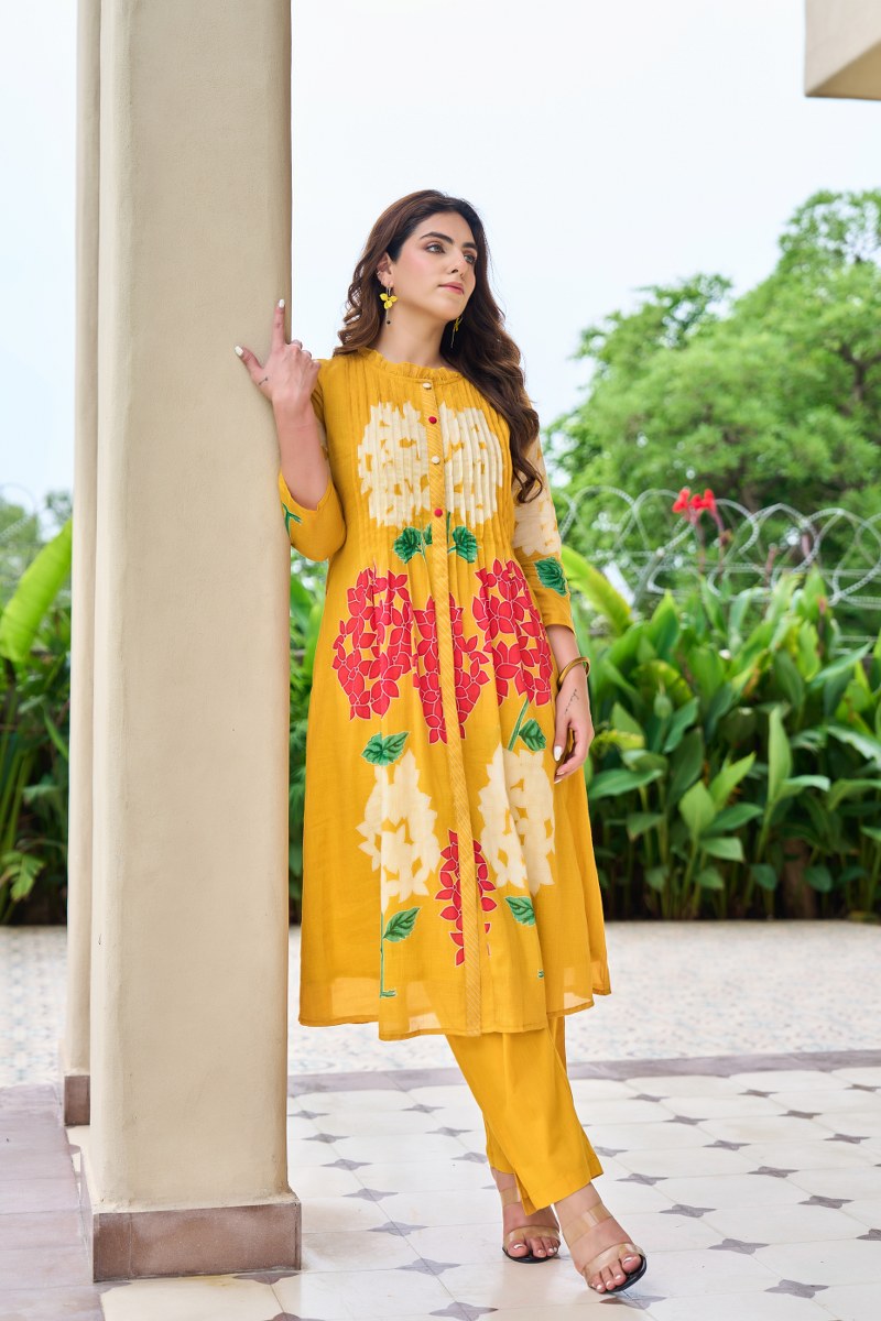 GARDEN OF EDEN YELLOW MUL COTTON KURTA SET