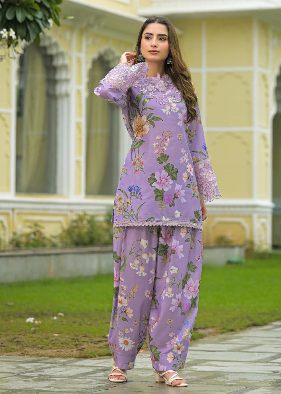 BLUSH LAVANDER FLORAL FARSHI SALWAR SUIT SET