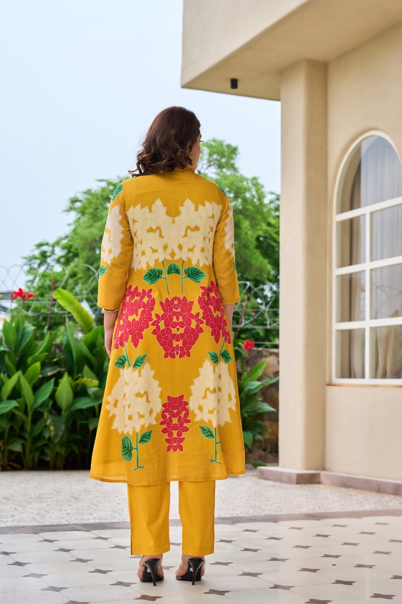 GARDEN OF EDEN YELLOW MUL COTTON KURTA SET