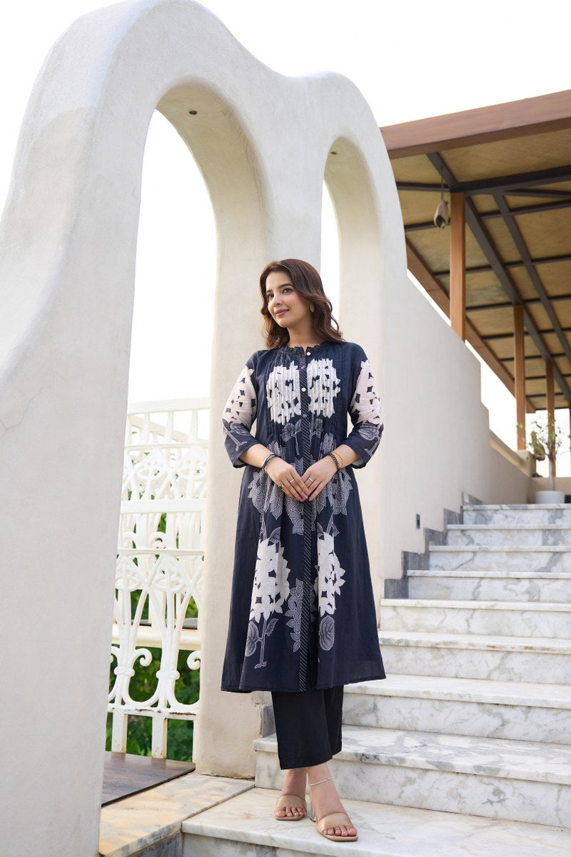 GARDEN OF EDEN BLACK MUL COTTON KURTA SET