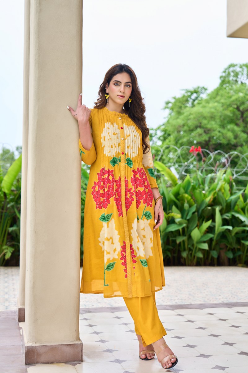 GARDEN OF EDEN YELLOW MUL COTTON KURTA SET