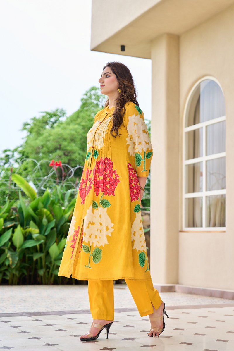 GARDEN OF EDEN YELLOW MUL COTTON KURTA SET