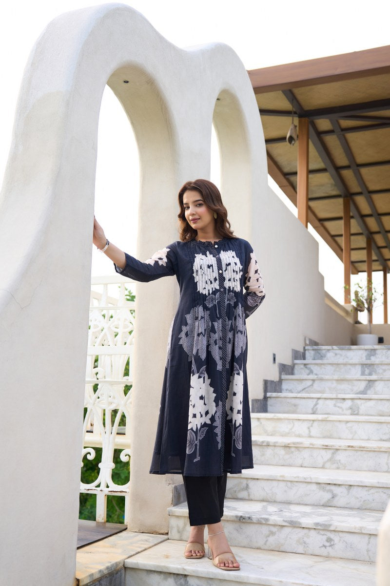 GARDEN OF EDEN BLACK MUL COTTON KURTA SET