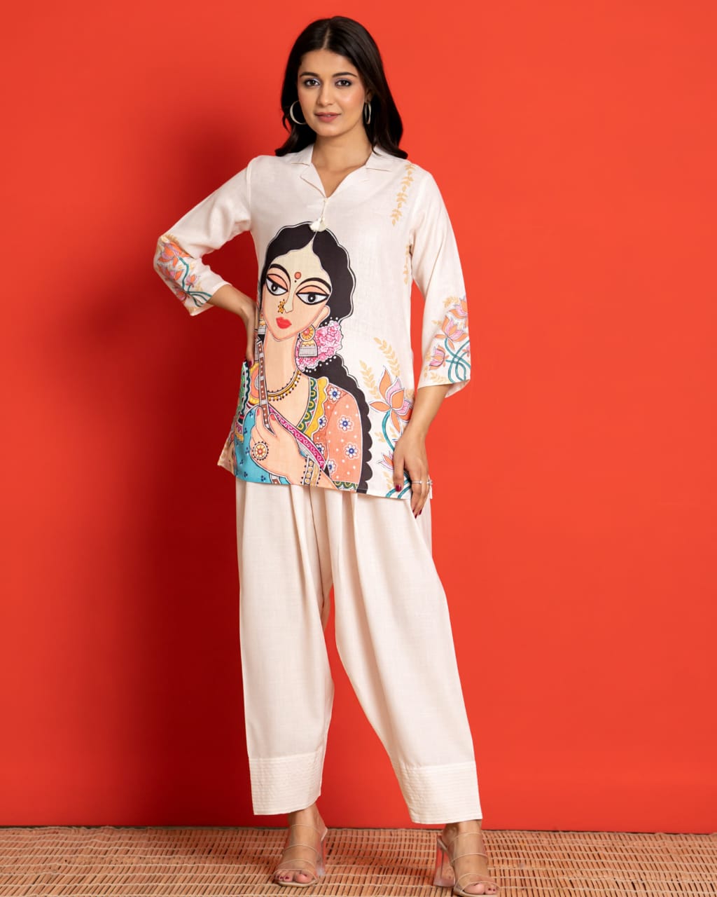 INAARA IVORY LINEN FARSHI COORD SET