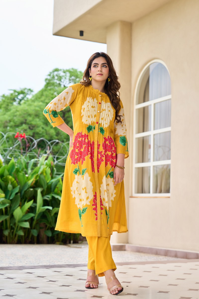 GARDEN OF EDEN YELLOW MUL COTTON KURTA SET