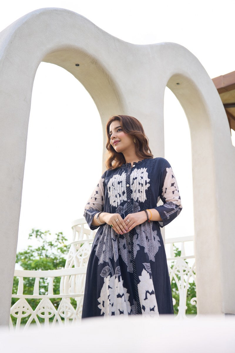 GARDEN OF EDEN BLACK MUL COTTON KURTA SET
