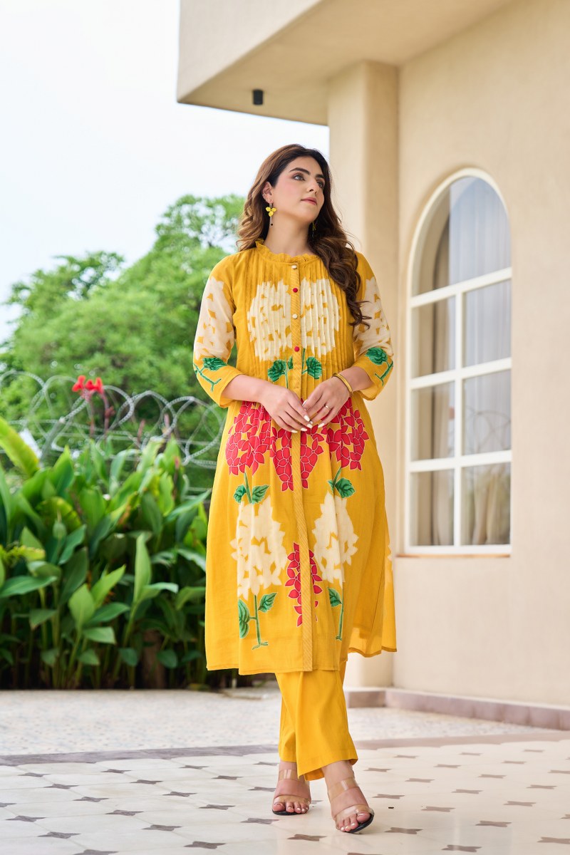 GARDEN OF EDEN YELLOW MUL COTTON KURTA SET