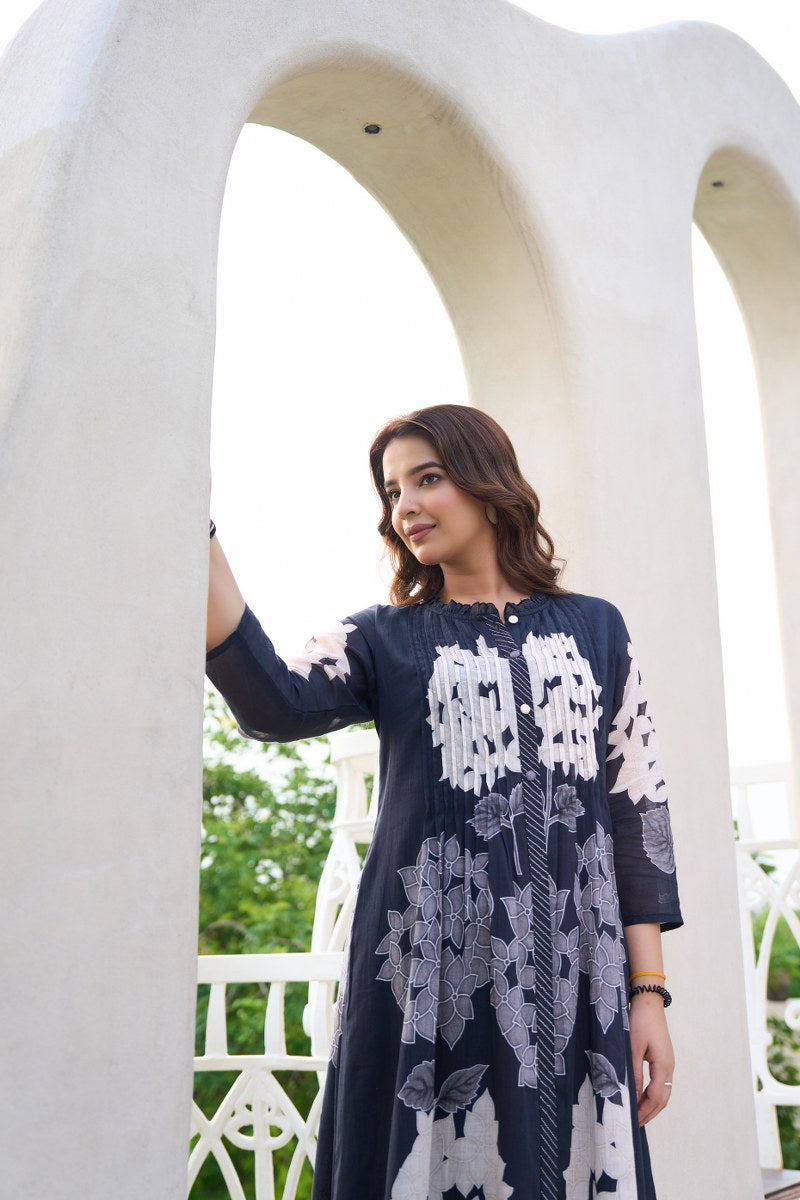 GARDEN OF EDEN BLACK MUL COTTON KURTA SET