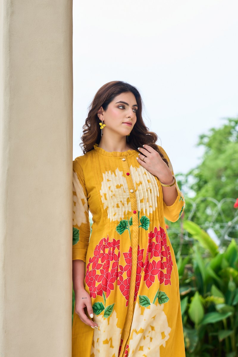 GARDEN OF EDEN YELLOW MUL COTTON KURTA SET