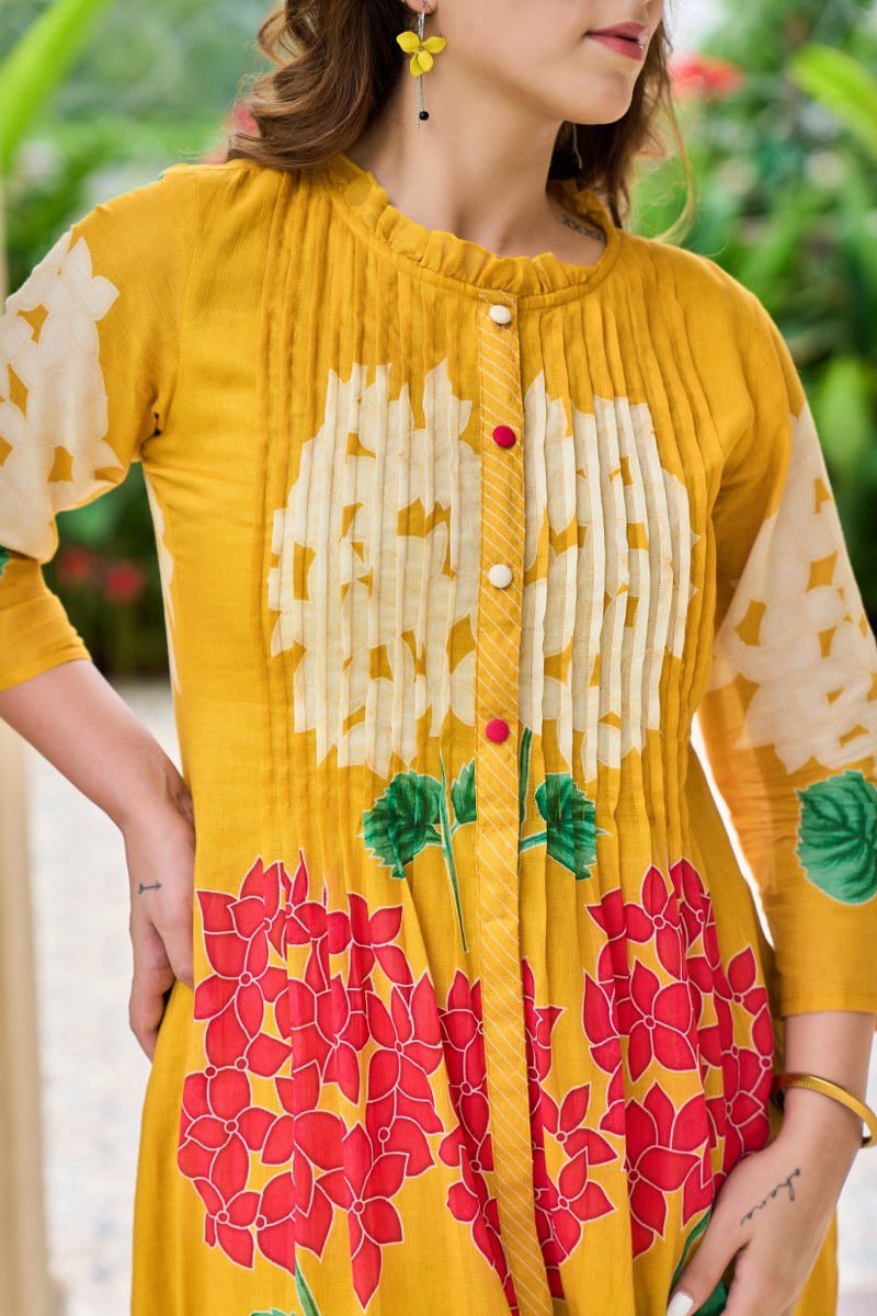 GARDEN OF EDEN YELLOW MUL COTTON KURTA SET