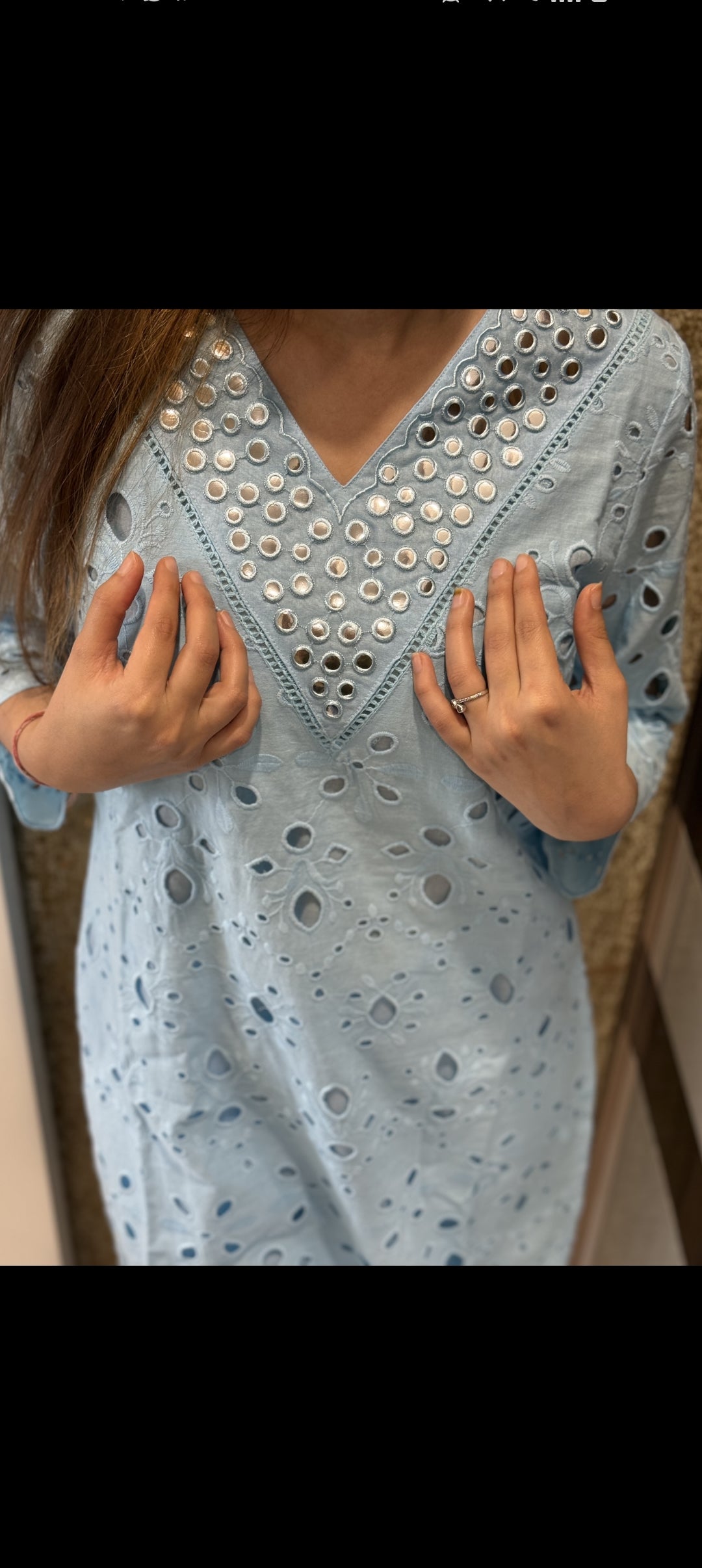 BRIGHT BLUE EMBELLISHED COTTON COORD SET